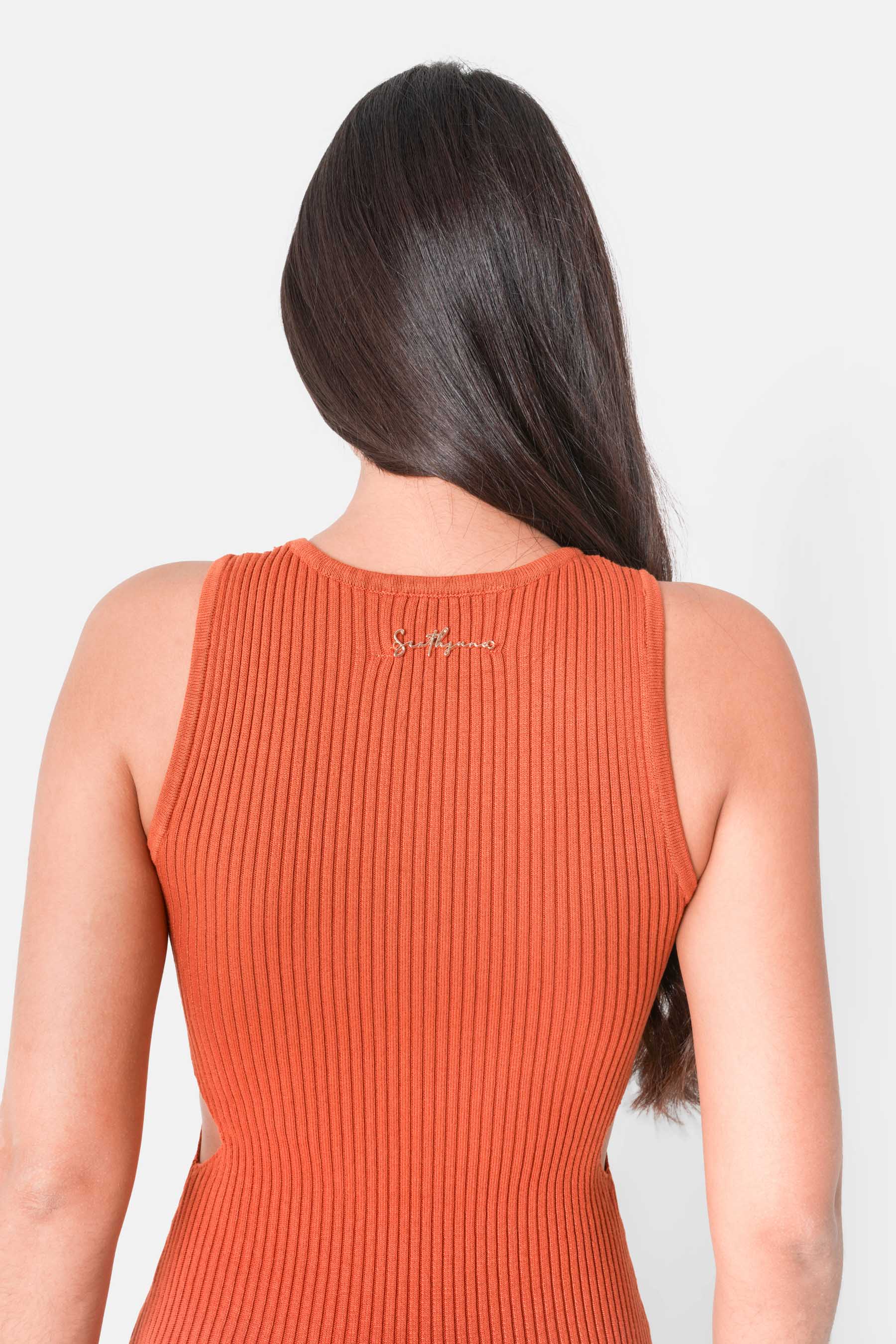 Robe maille ouverture Orange foncé - Image 4