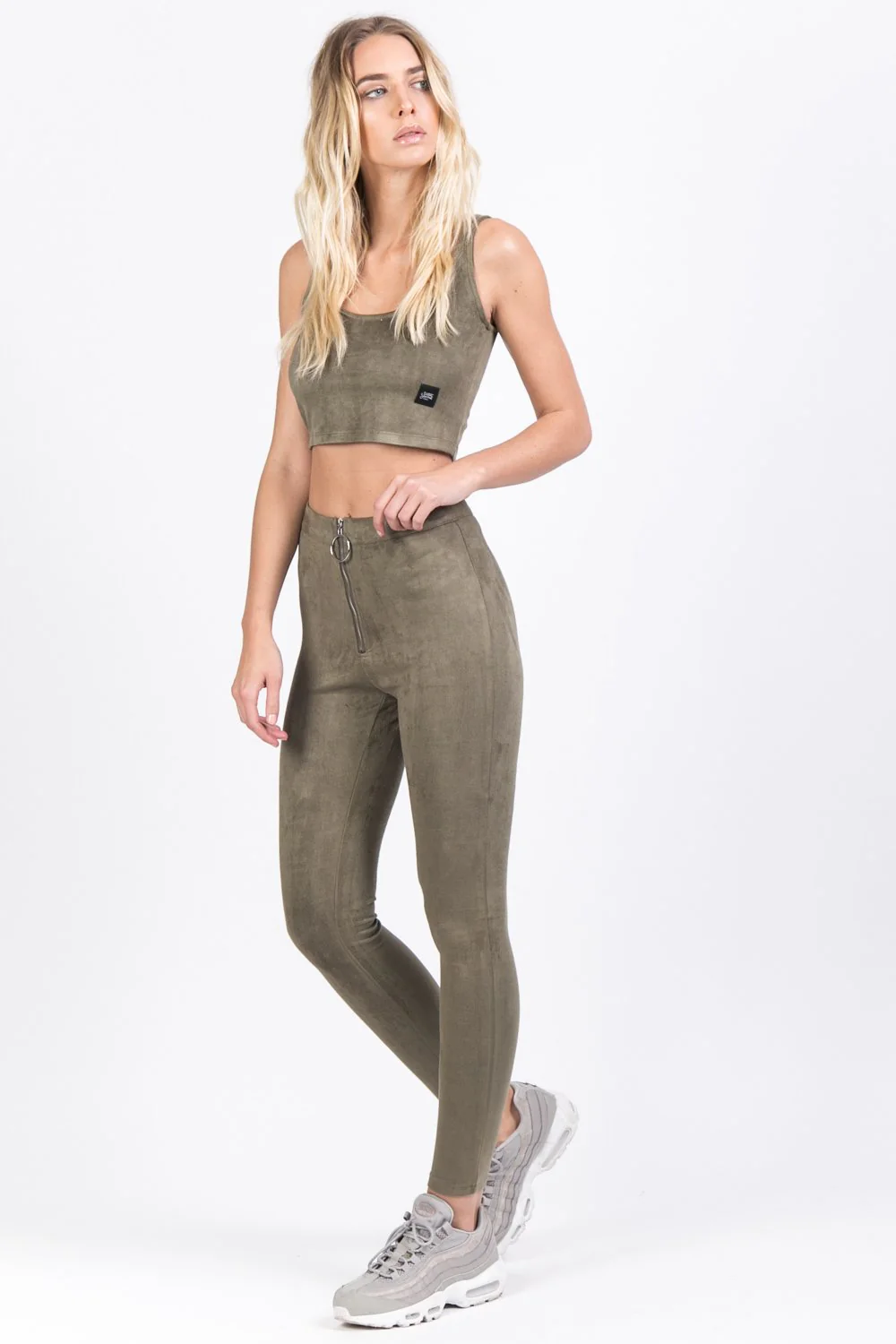 Débardeur suédine crop top kaki - Image 3