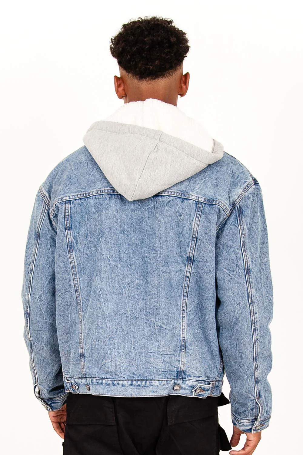Veste en jean sherpa capuche bleu - Image 4