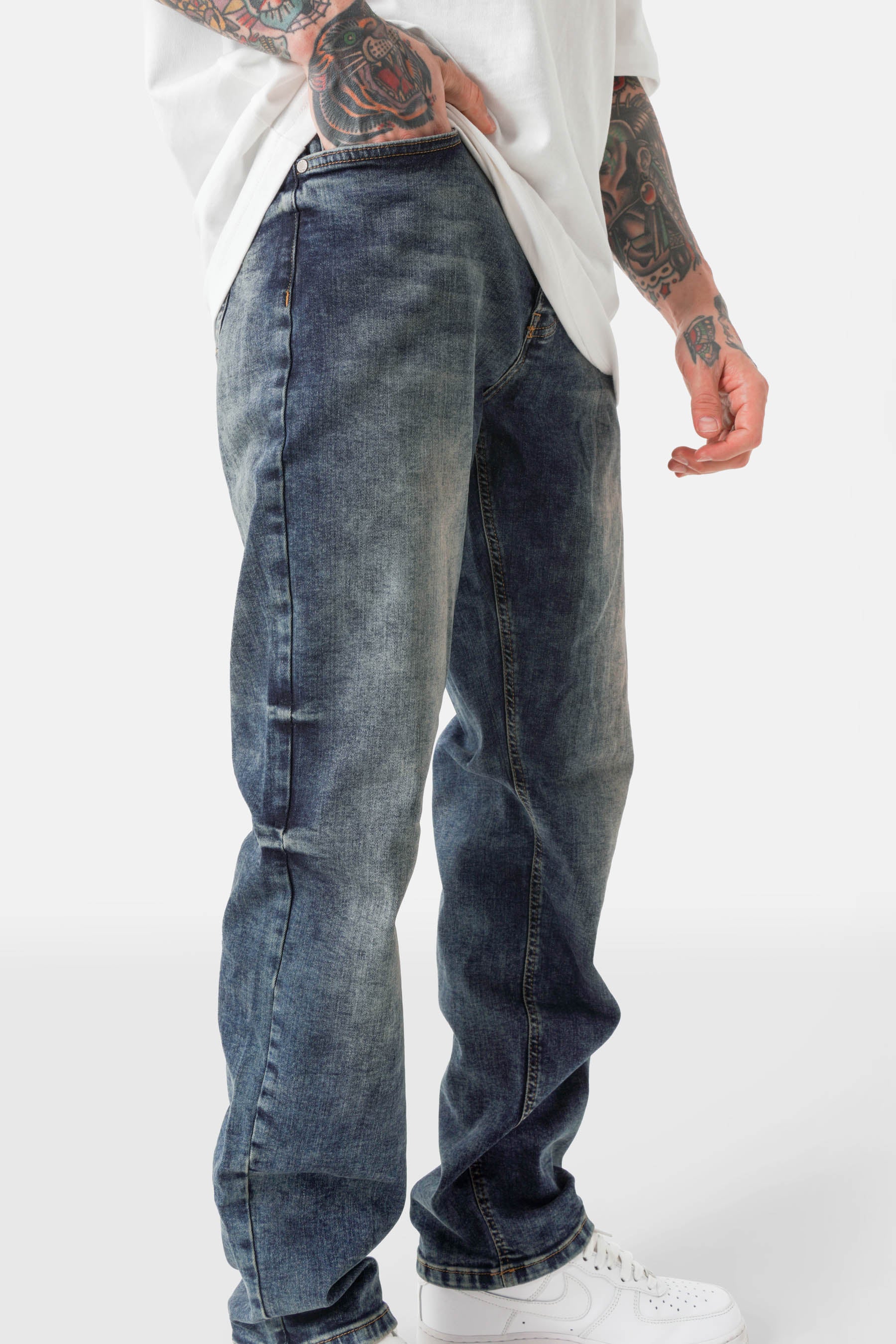 Jean délavé regular Bleu foncé - Image 3