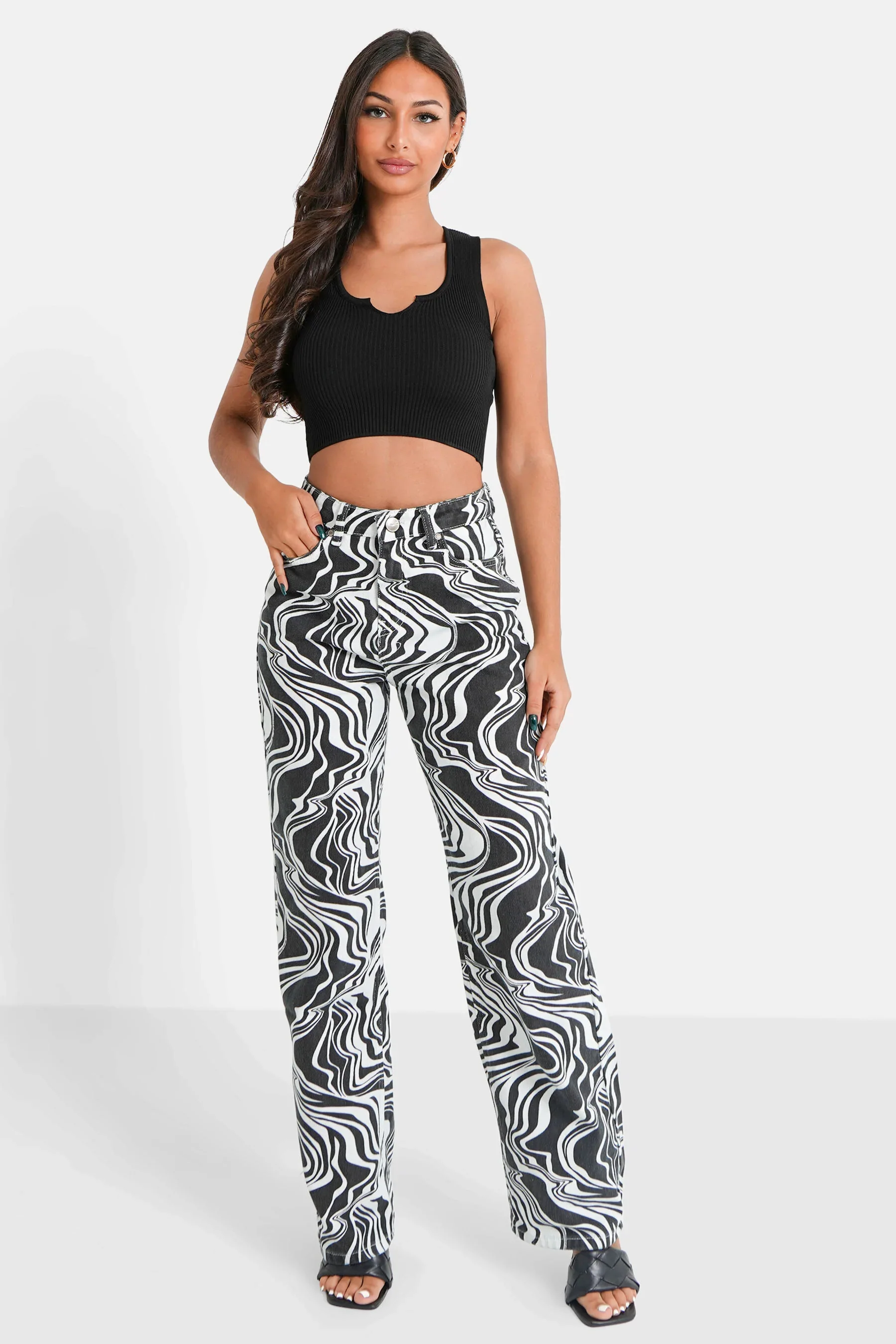 Jean motif zèbre large Noir - Image 2