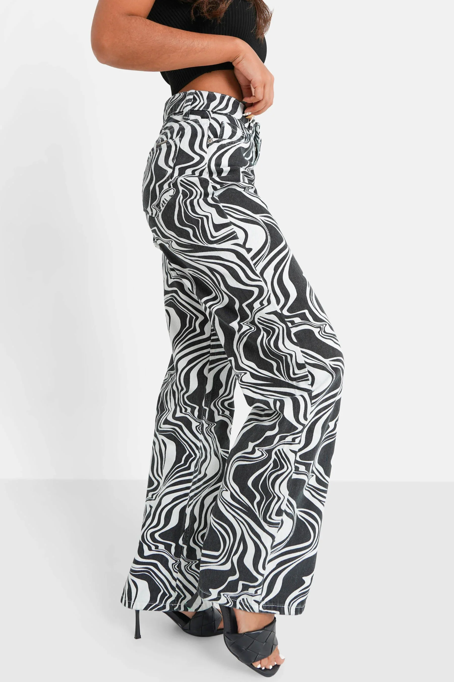 Jean motif zèbre large Noir - Image 4