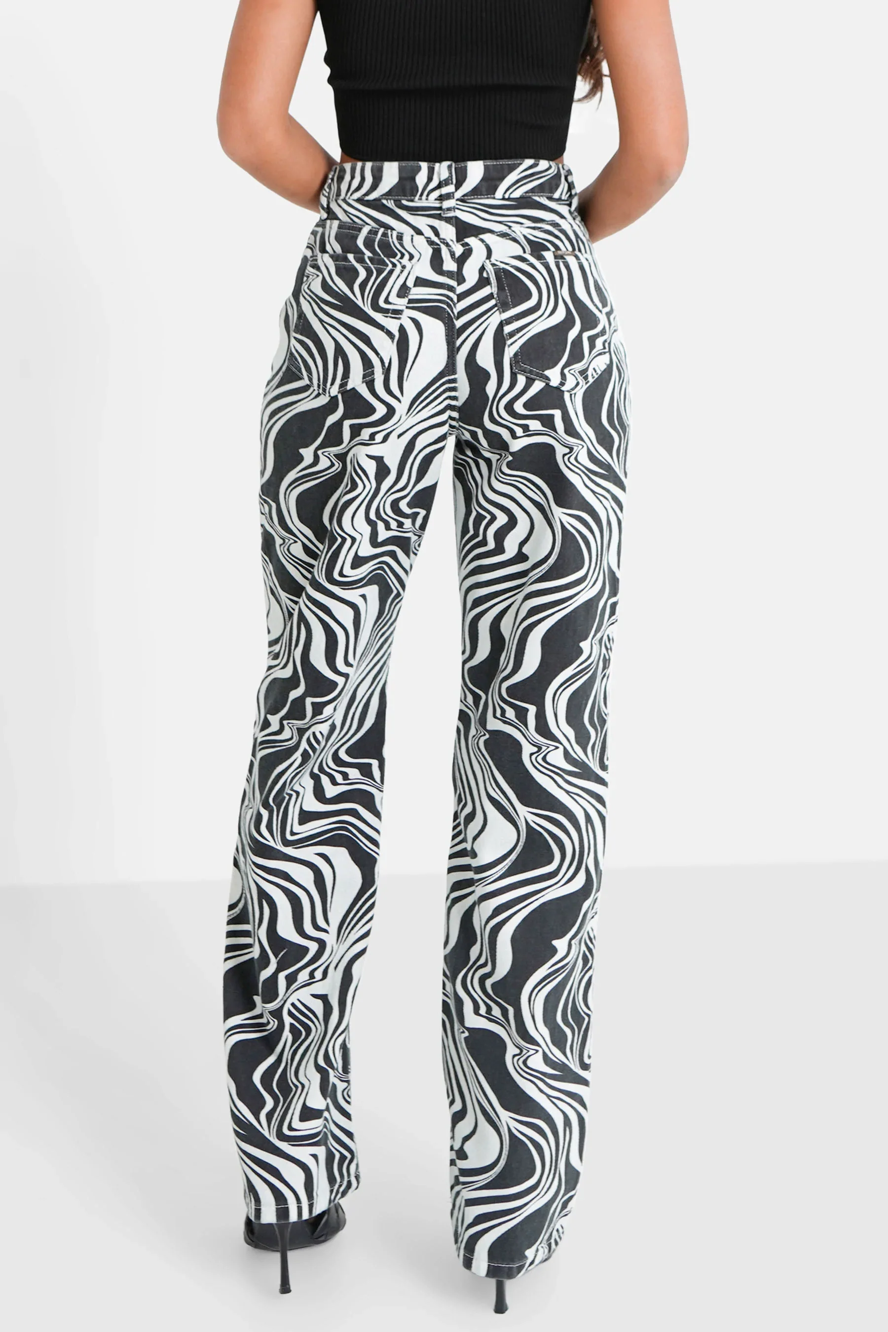 Jean motif zèbre large Noir - Image 5