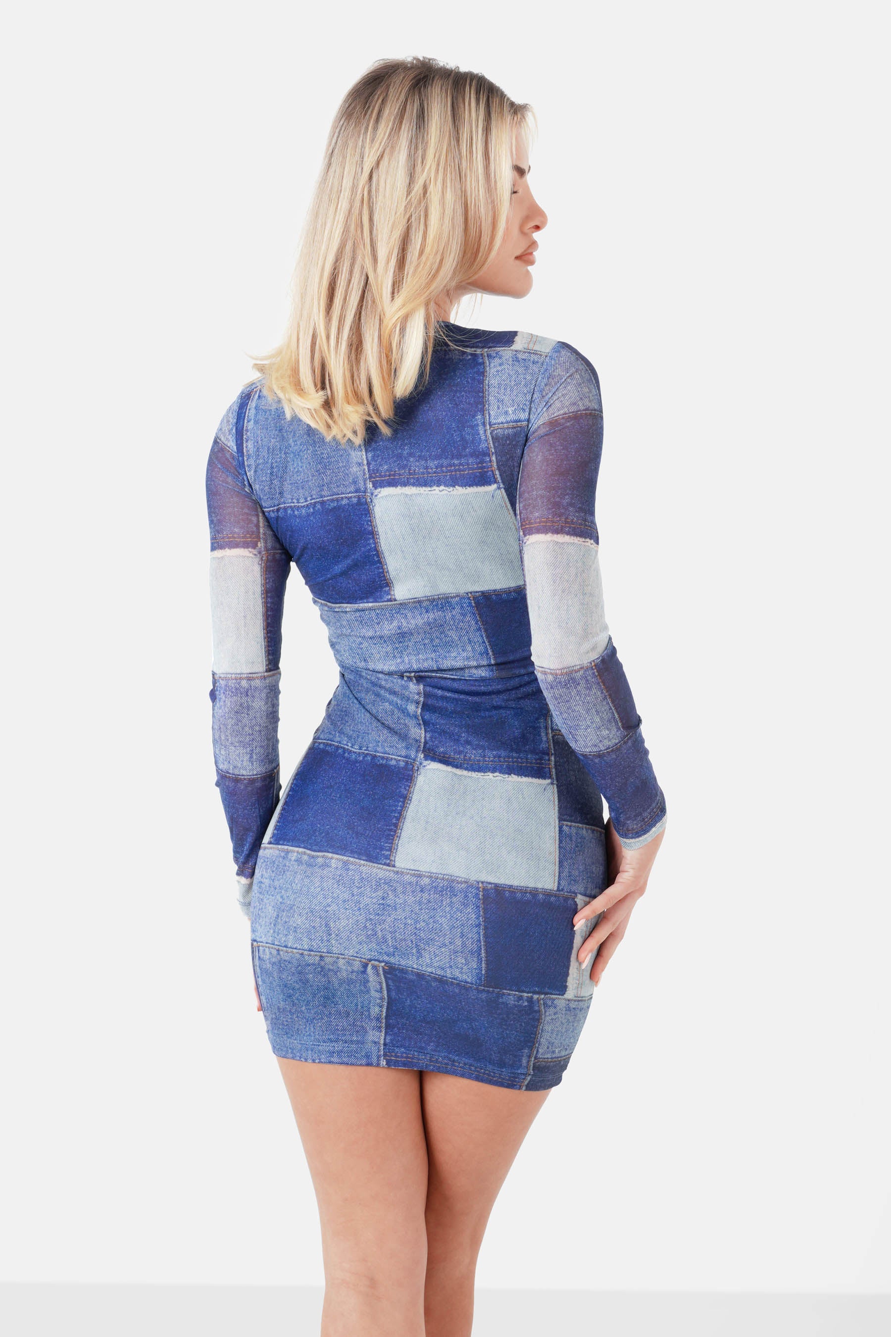 DENIM print mesh l/s dress - Image 5