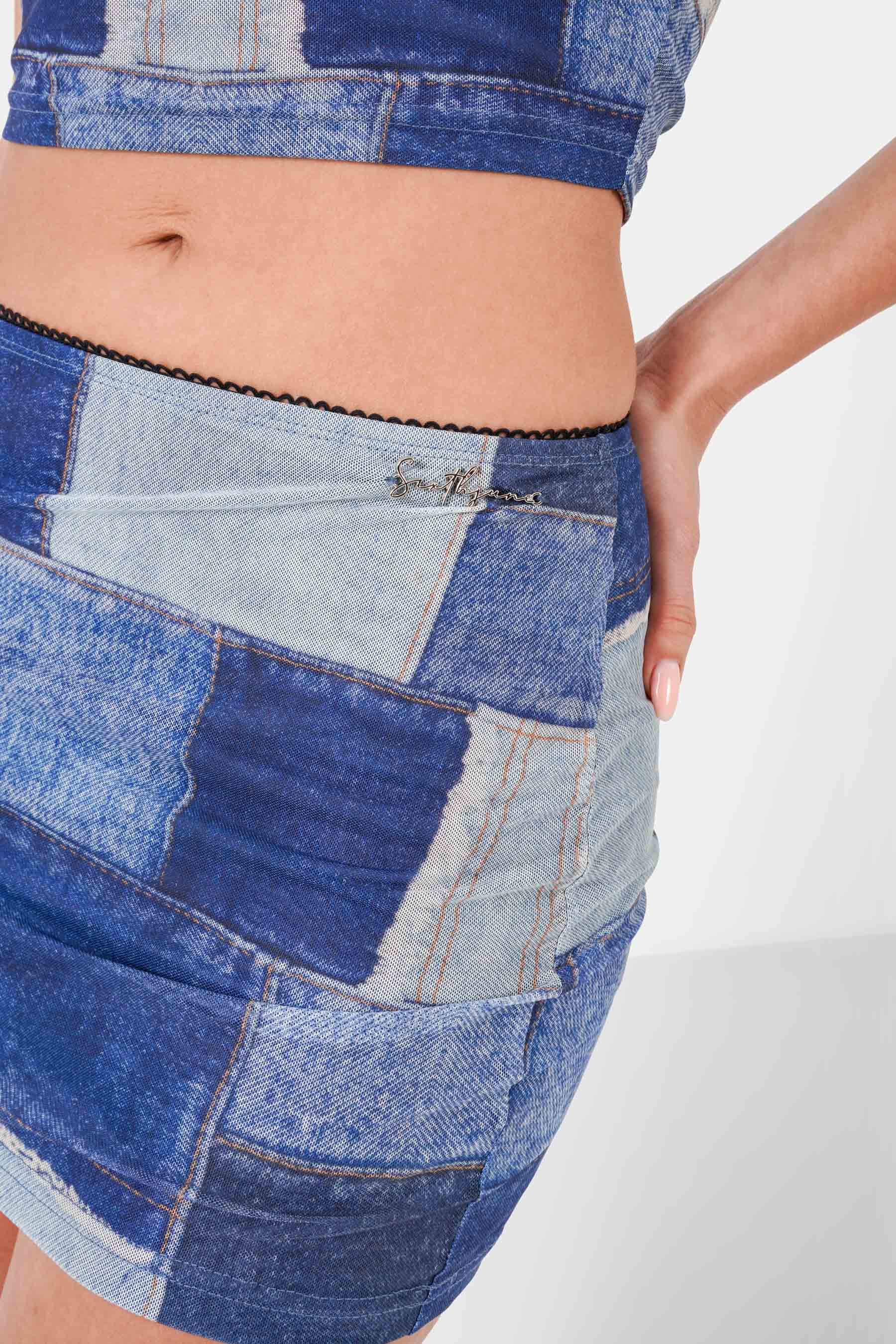 Jupe imprimé denim maille Bleu - Image 4