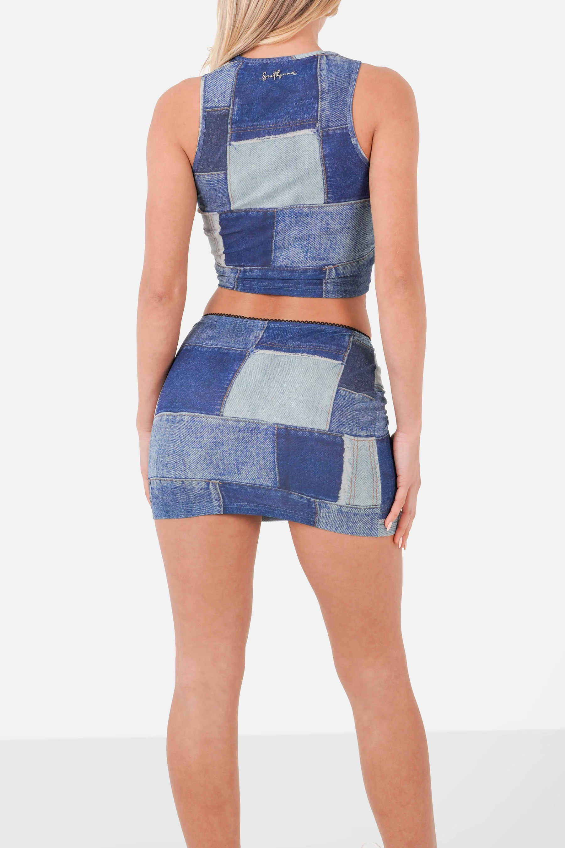 Jupe imprimé denim maille Bleu - Image 5