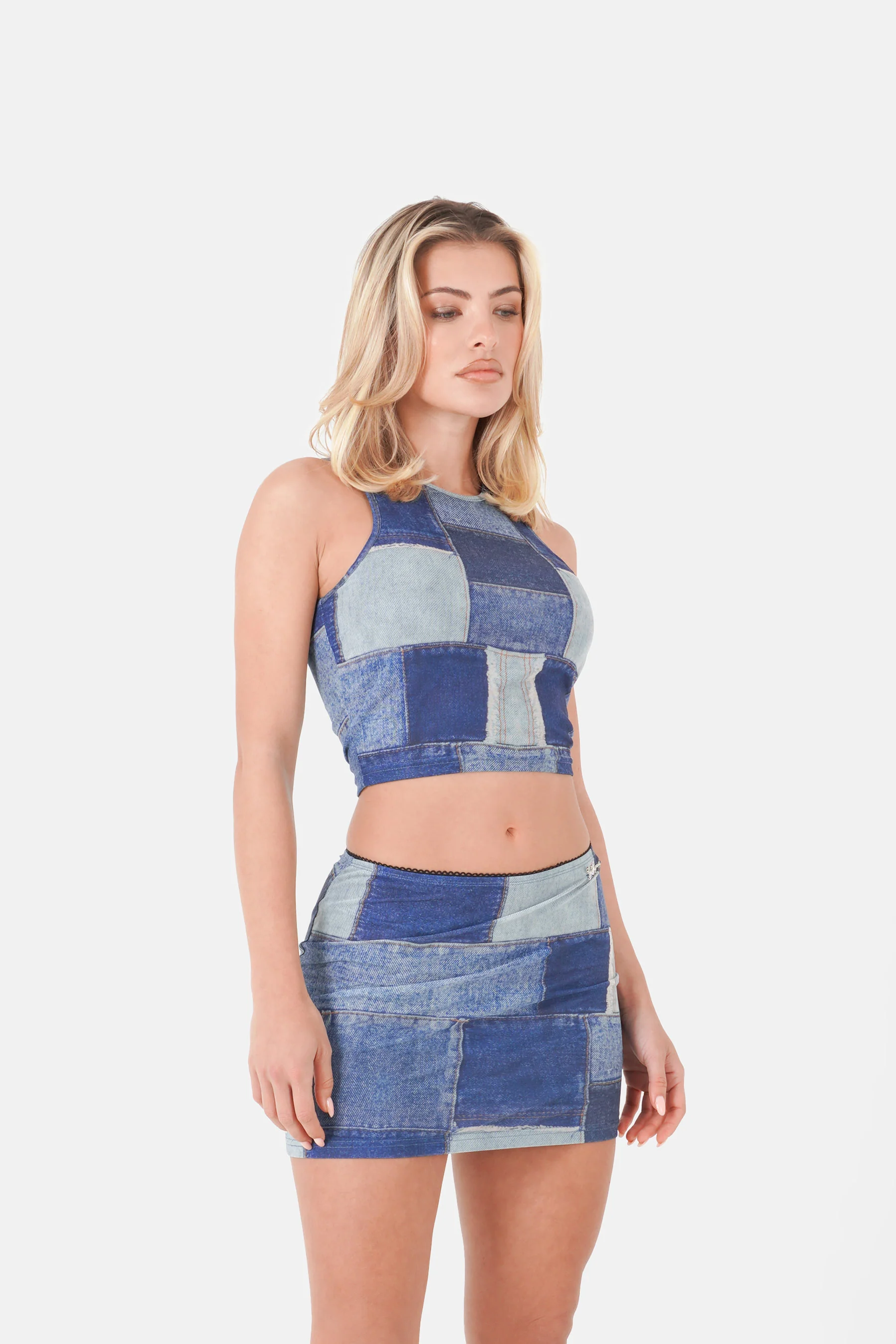 Top imprimé denim maille Bleu - Image 3