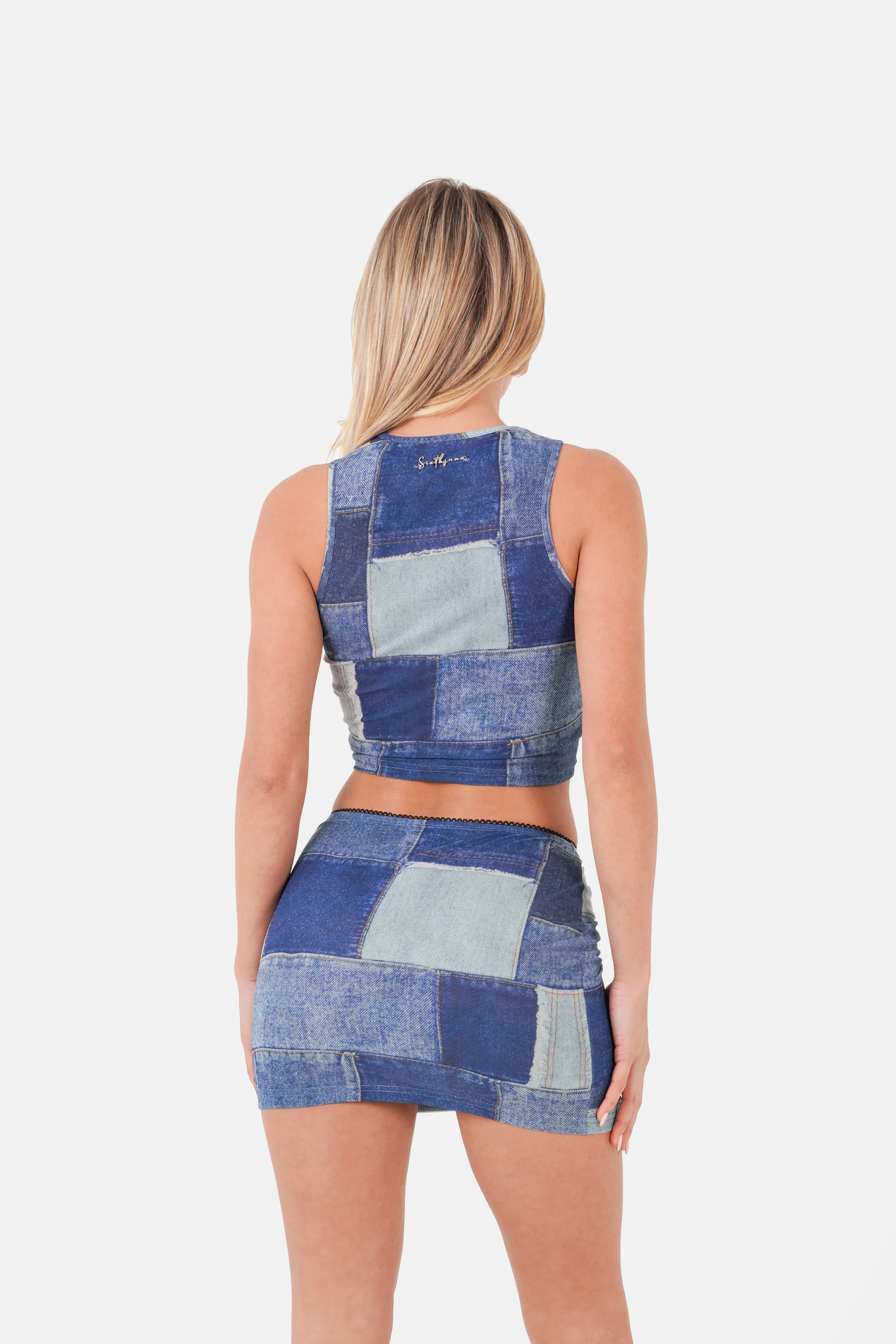 Top imprimé denim maille Bleu - Image 5