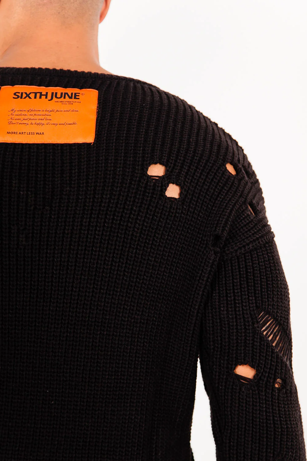 Pull en maille troué effiloché noir - Image 3