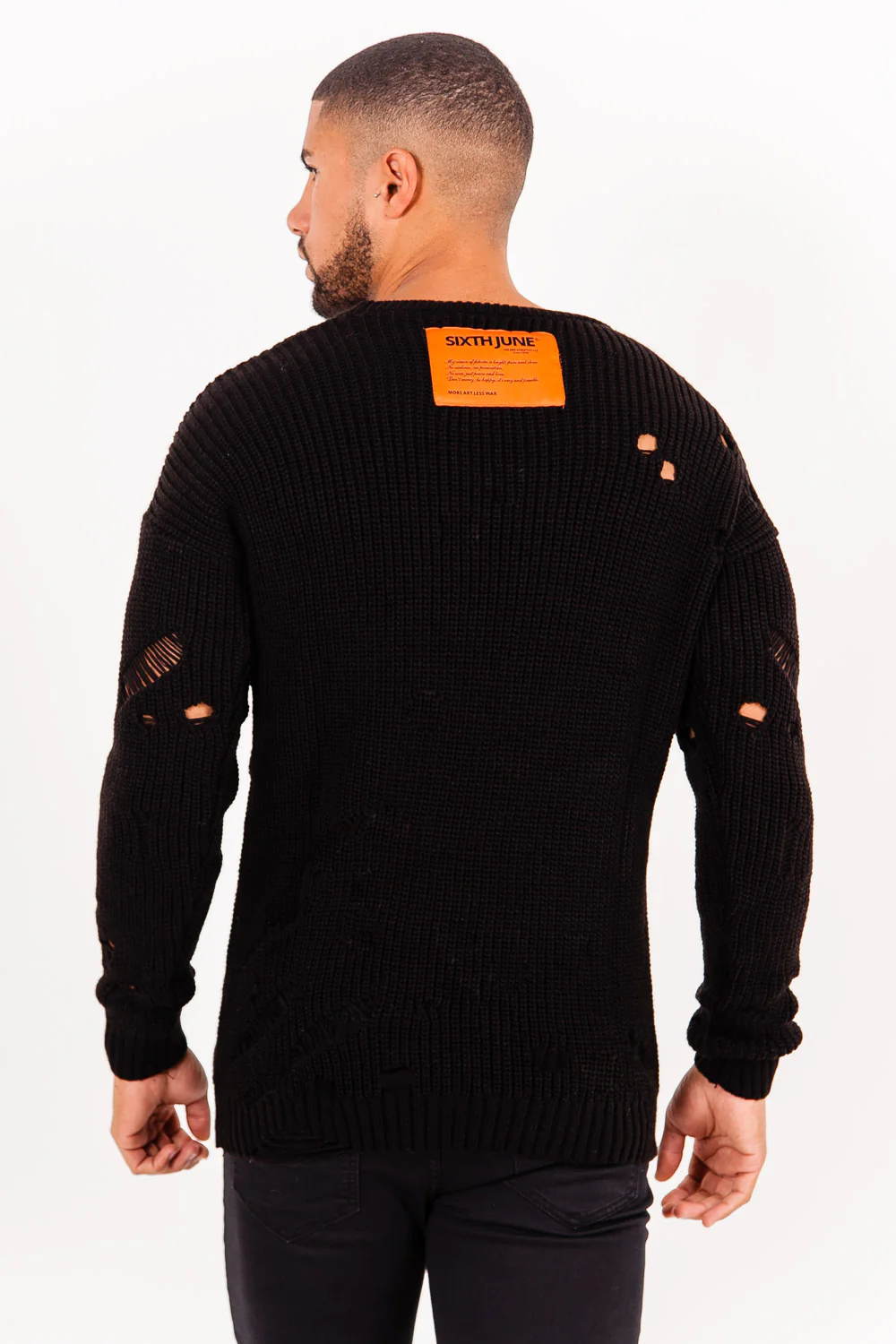 Pull en maille troué effiloché noir - Image 5