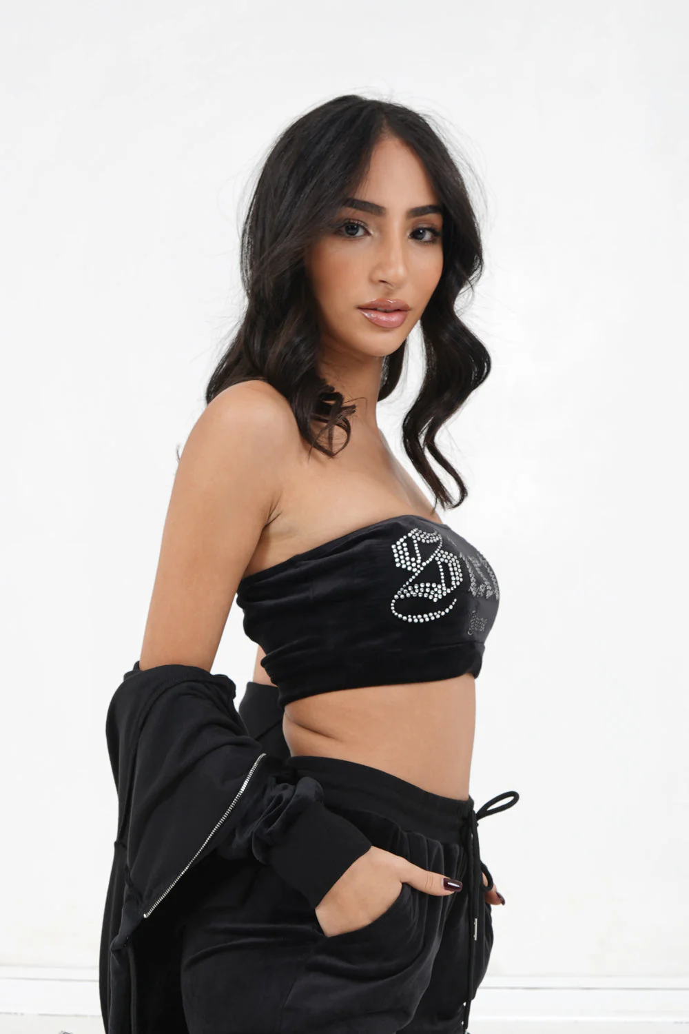 Bandeau velours strass Noir - Image 4