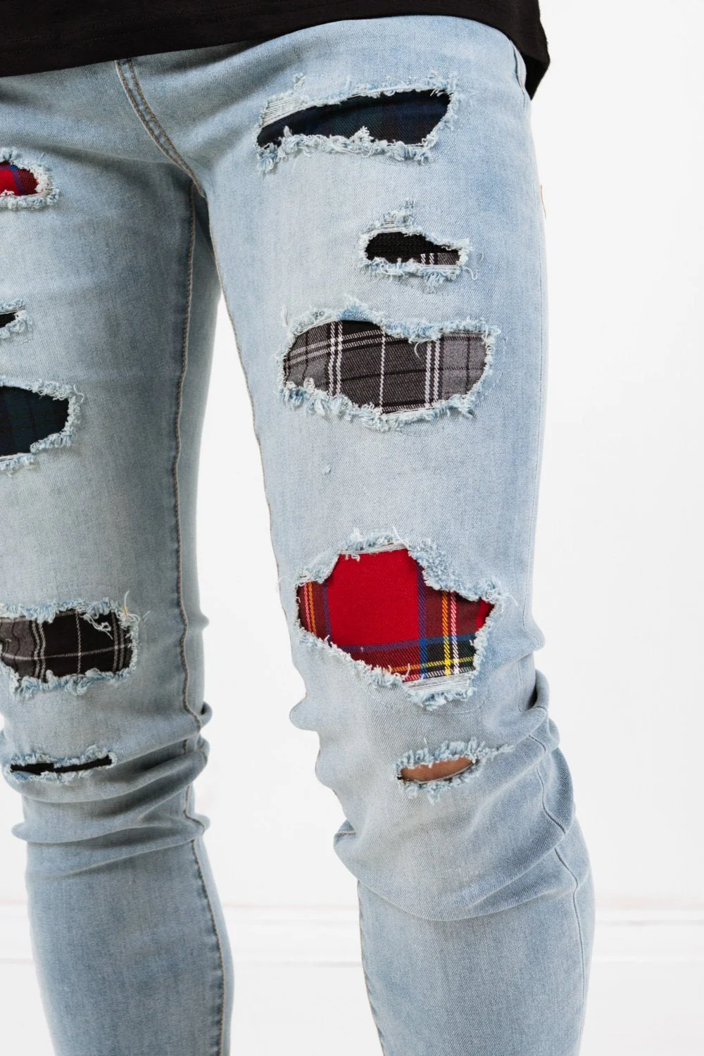 Jean empiècements tartan Bleu - Image 3