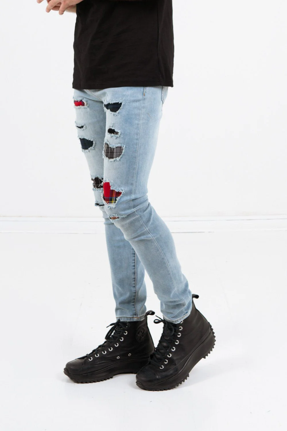 Jean empiècements tartan Bleu - Image 4