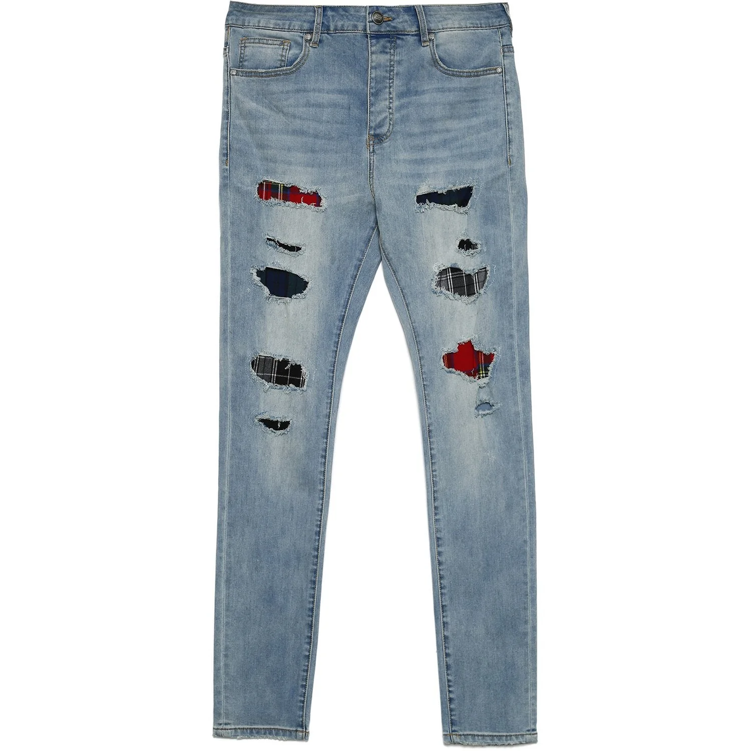 Jean empiècements tartan Bleu - Image 6