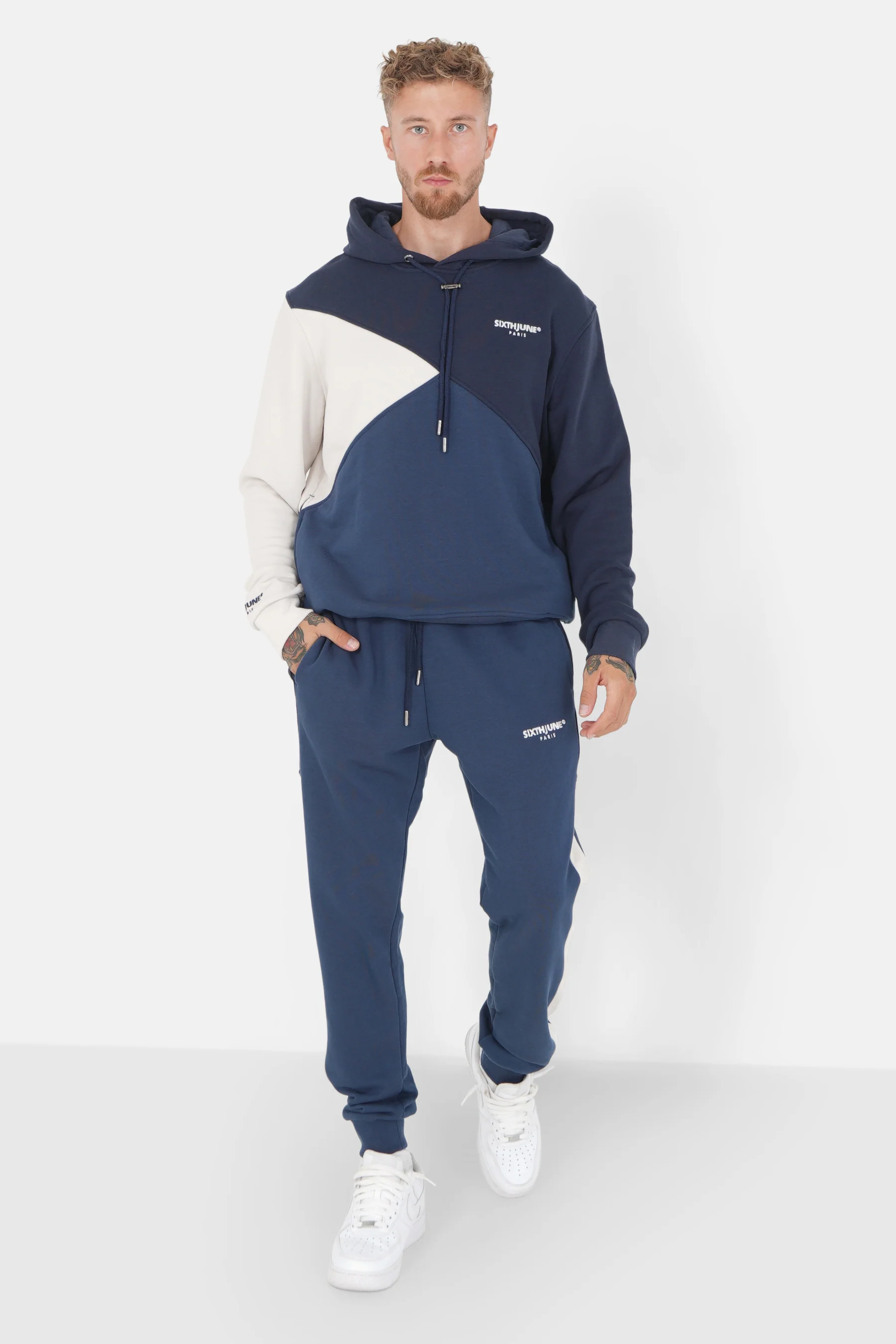 Sweatshirt capuche tricolore Bleu - Image 2