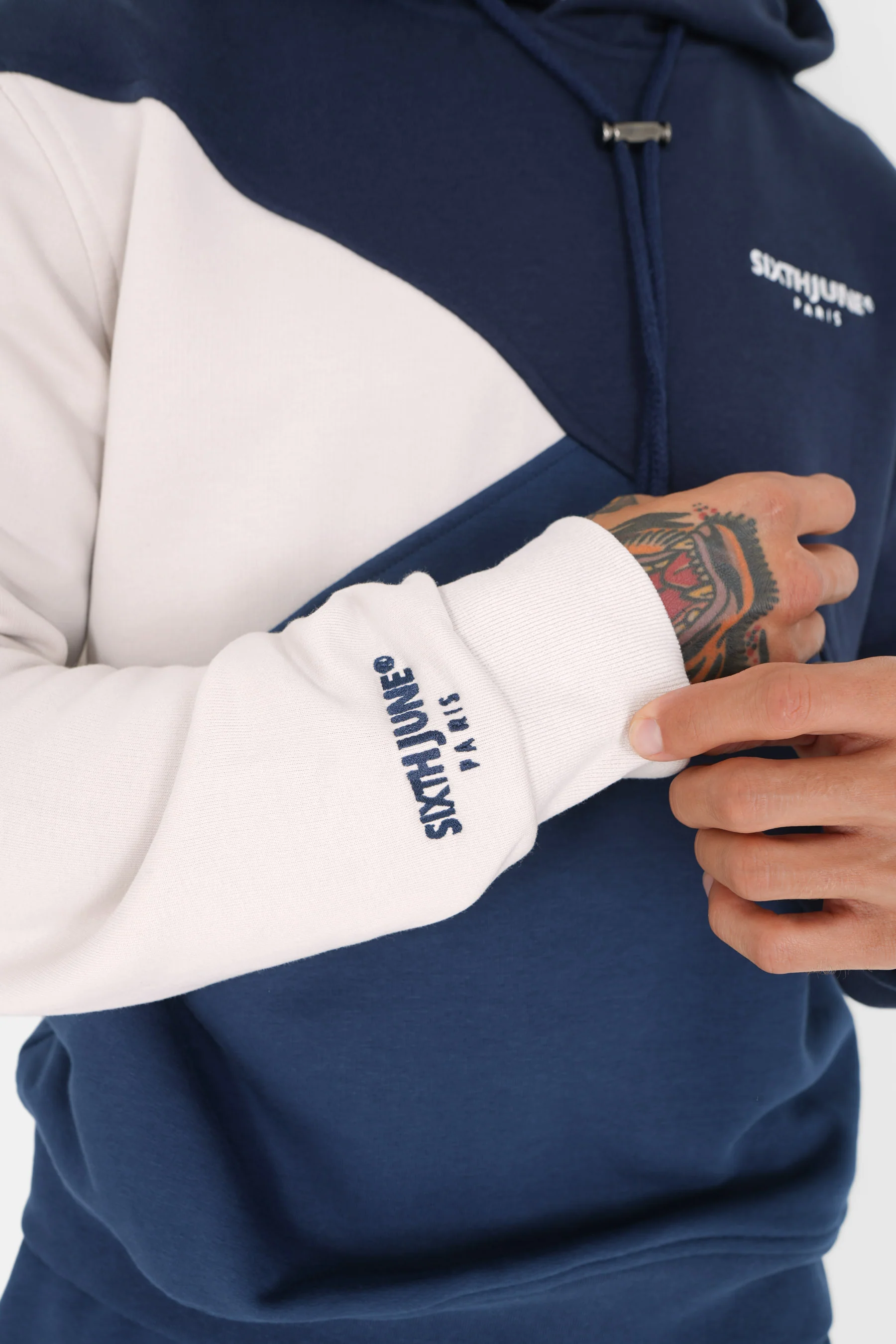 Sweatshirt capuche tricolore Bleu - Image 3