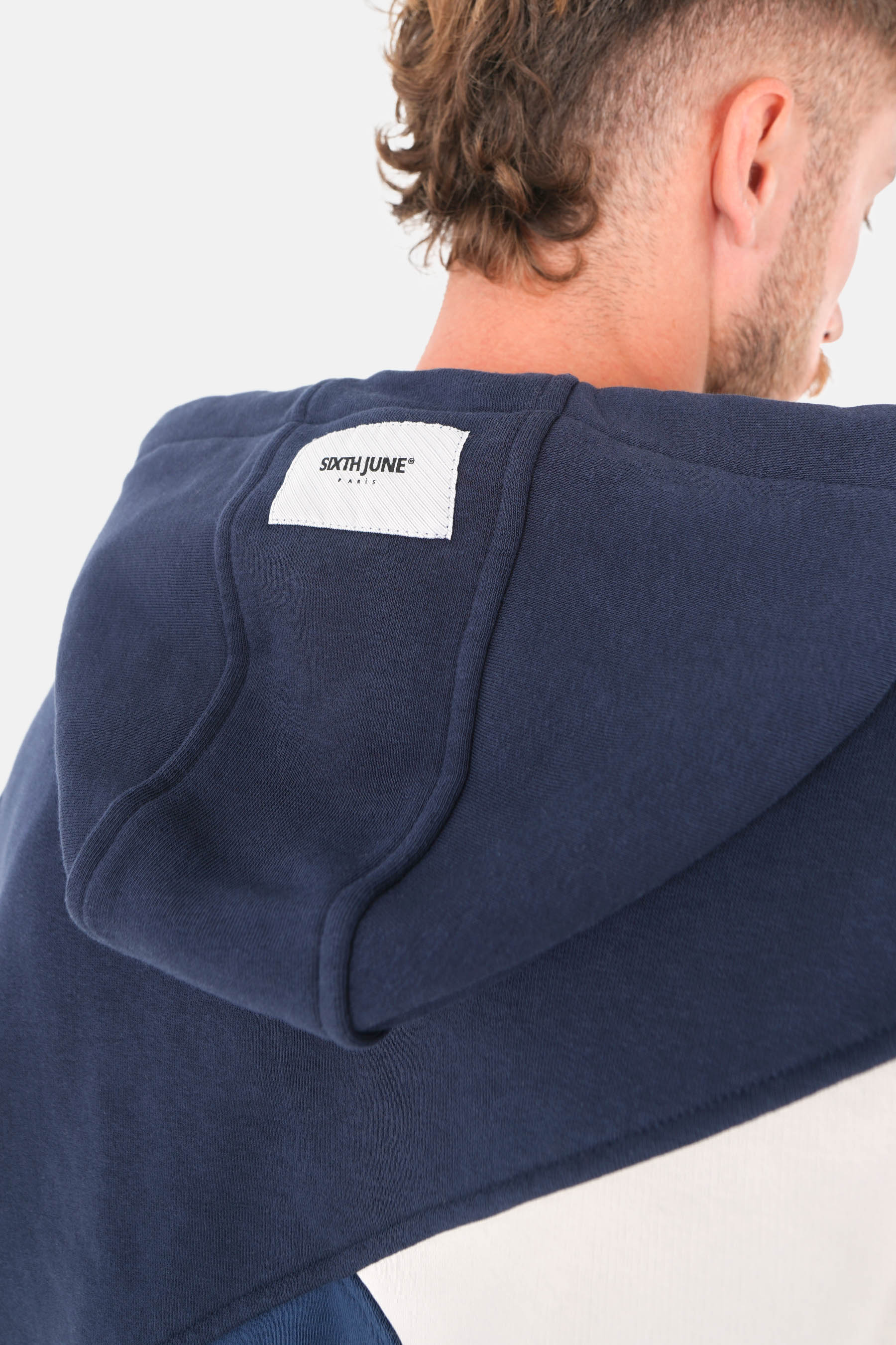 Sweatshirt capuche tricolore Bleu - Image 4