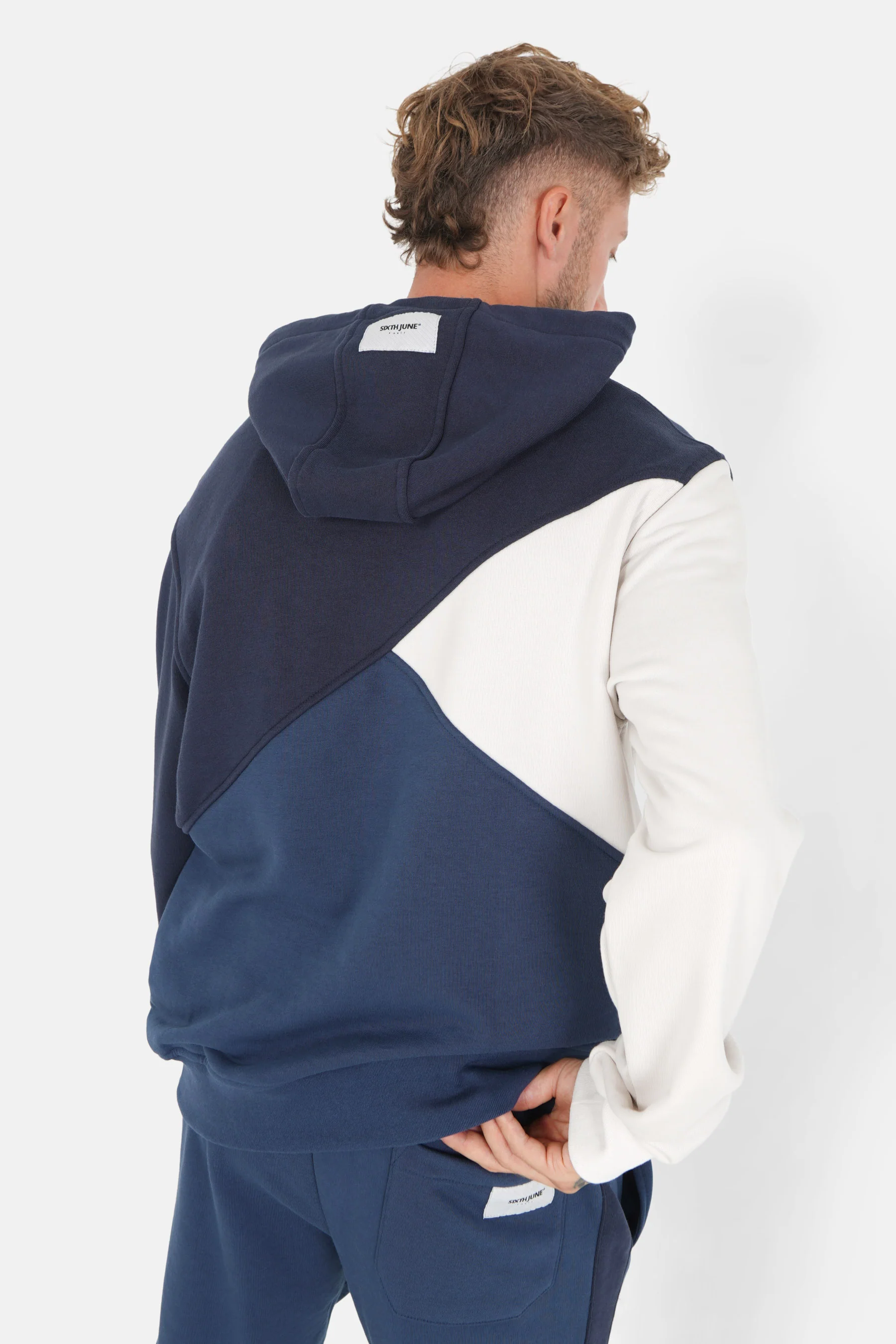 Sweatshirt capuche tricolore Bleu - Image 5