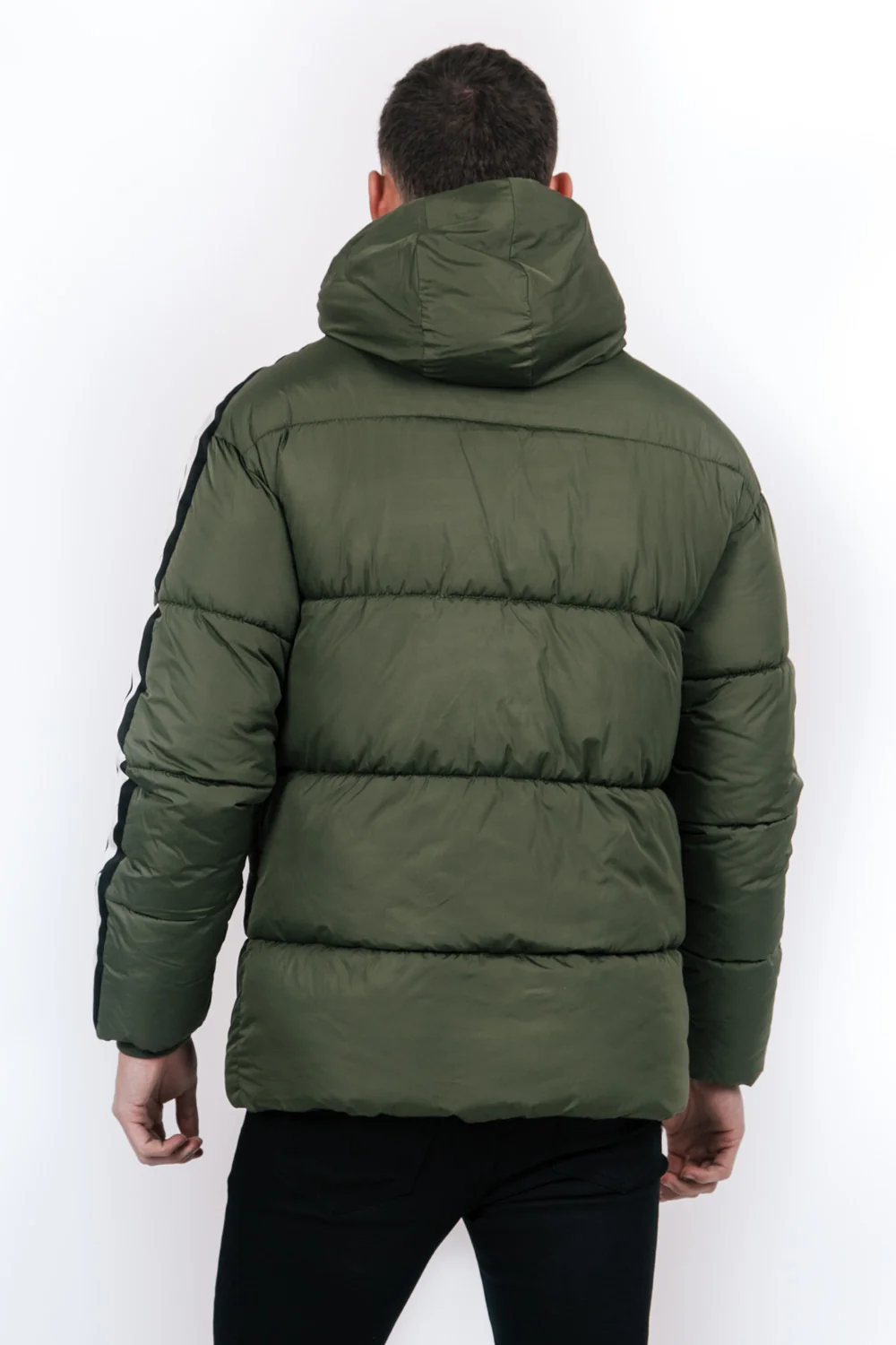 Doudoune bandes capuche kaki noir - Image 3