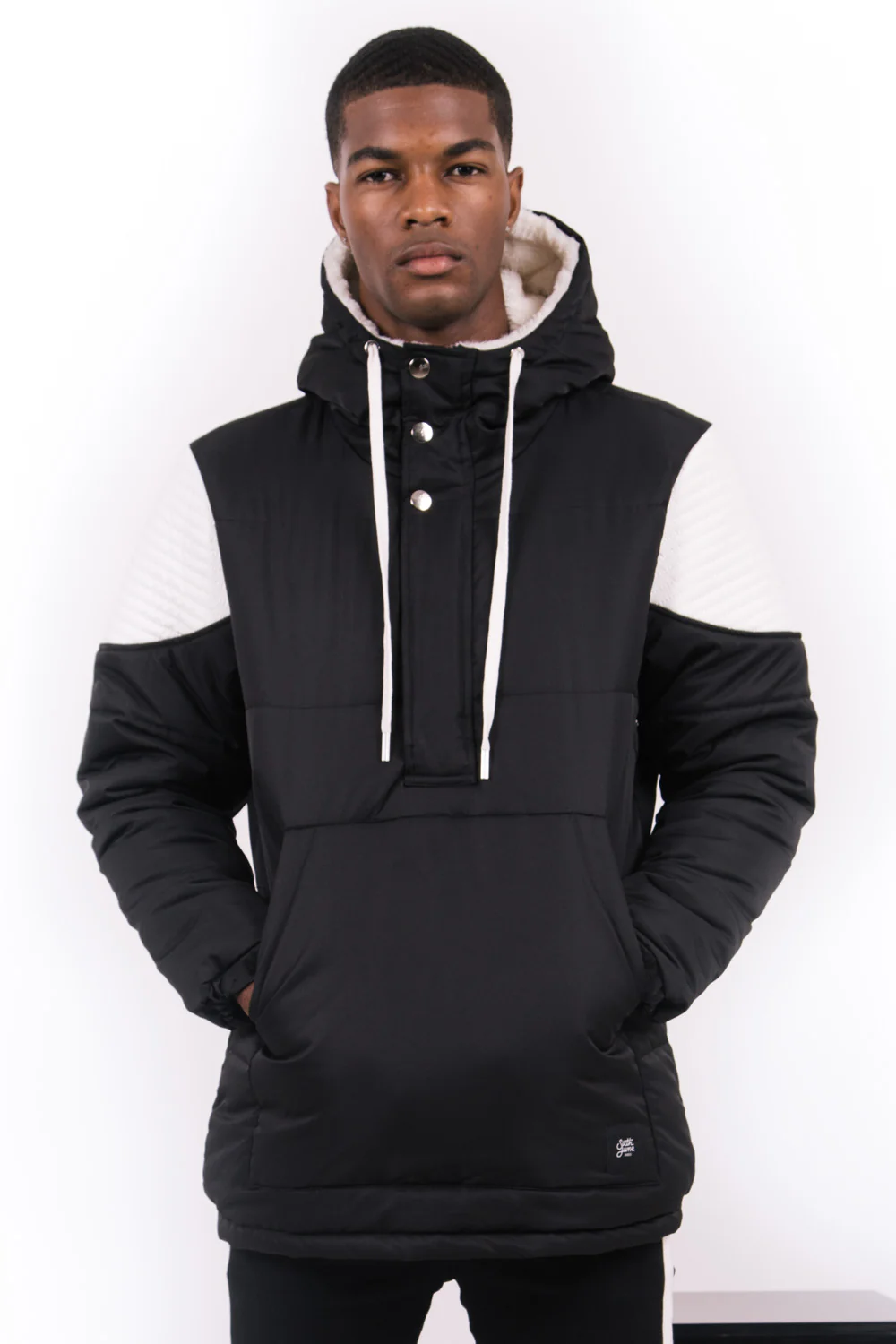 Doudoune biker demi zip noir blanc - Image 2