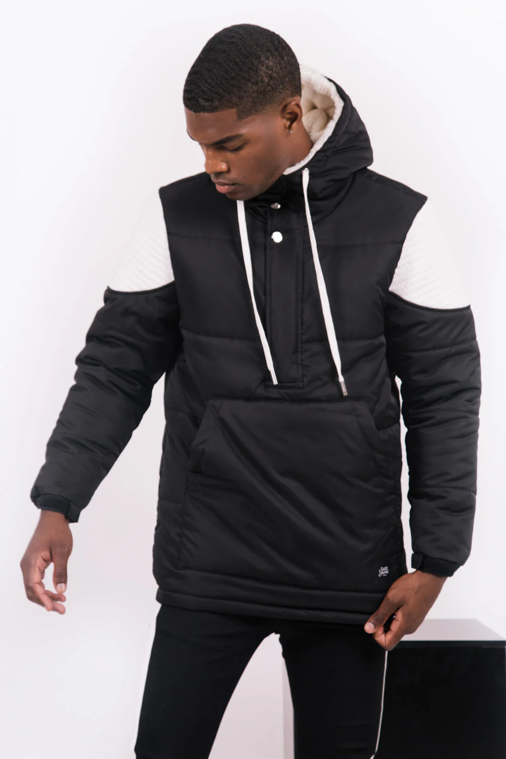 Doudoune biker demi zip noir blanc - Image 3