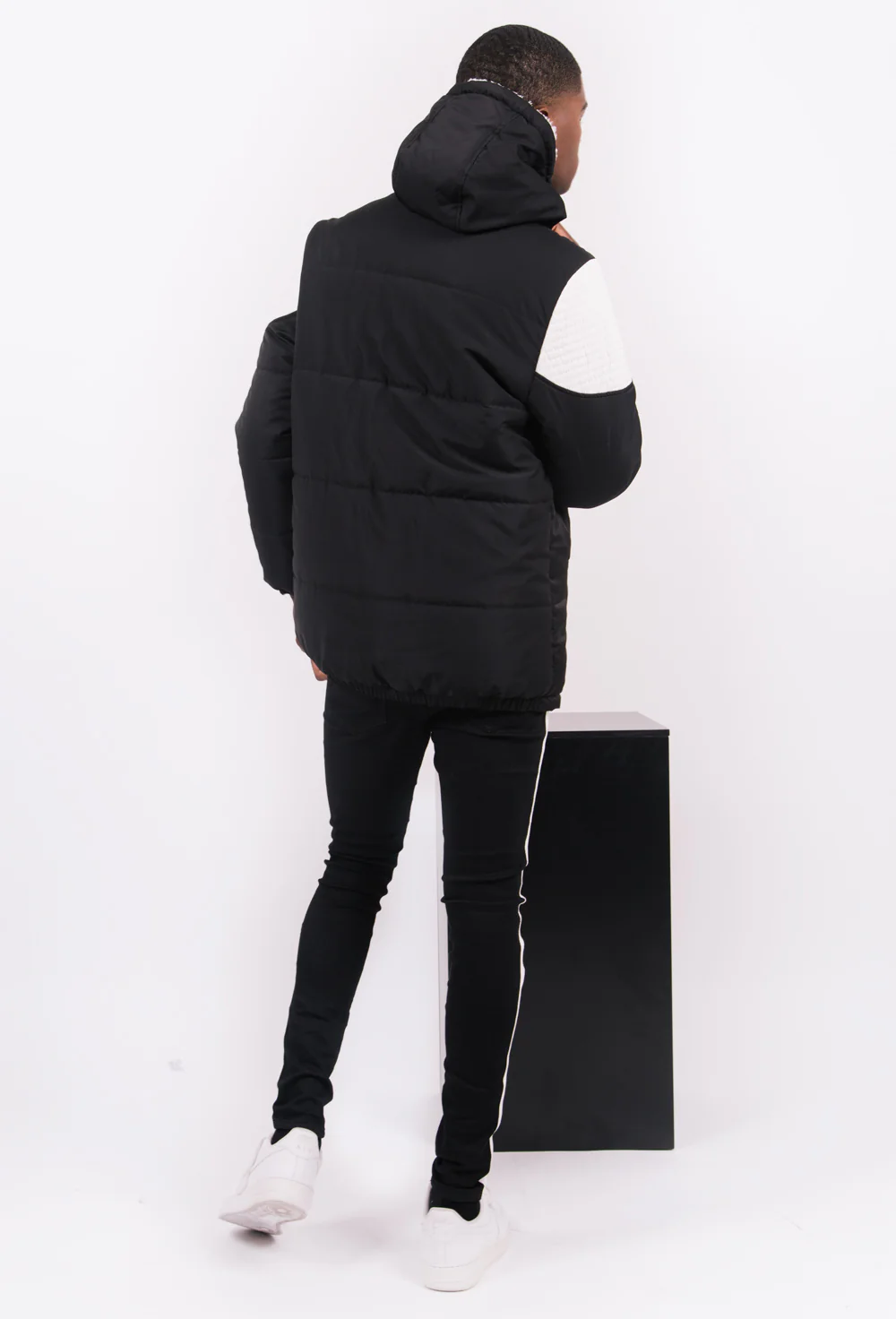 Doudoune biker demi zip noir blanc - Image 5