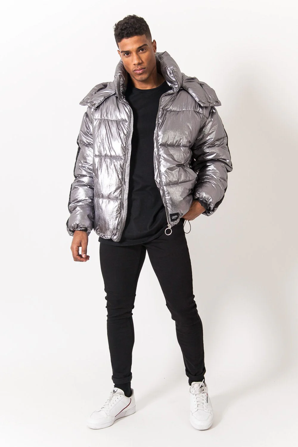 Doudoune brillante bandes gris noir - Image 2