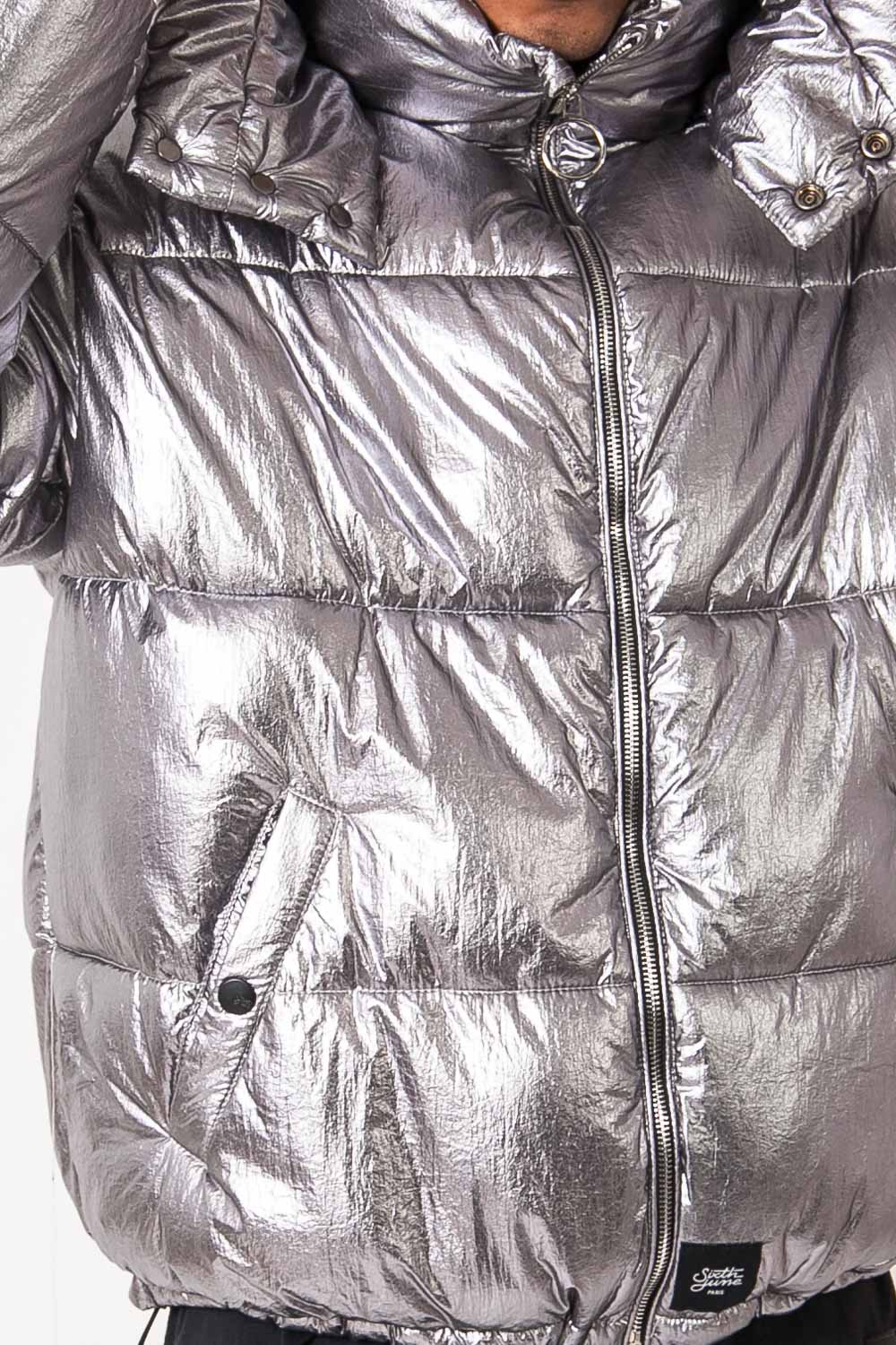 Doudoune brillante bandes gris noir - Image 3