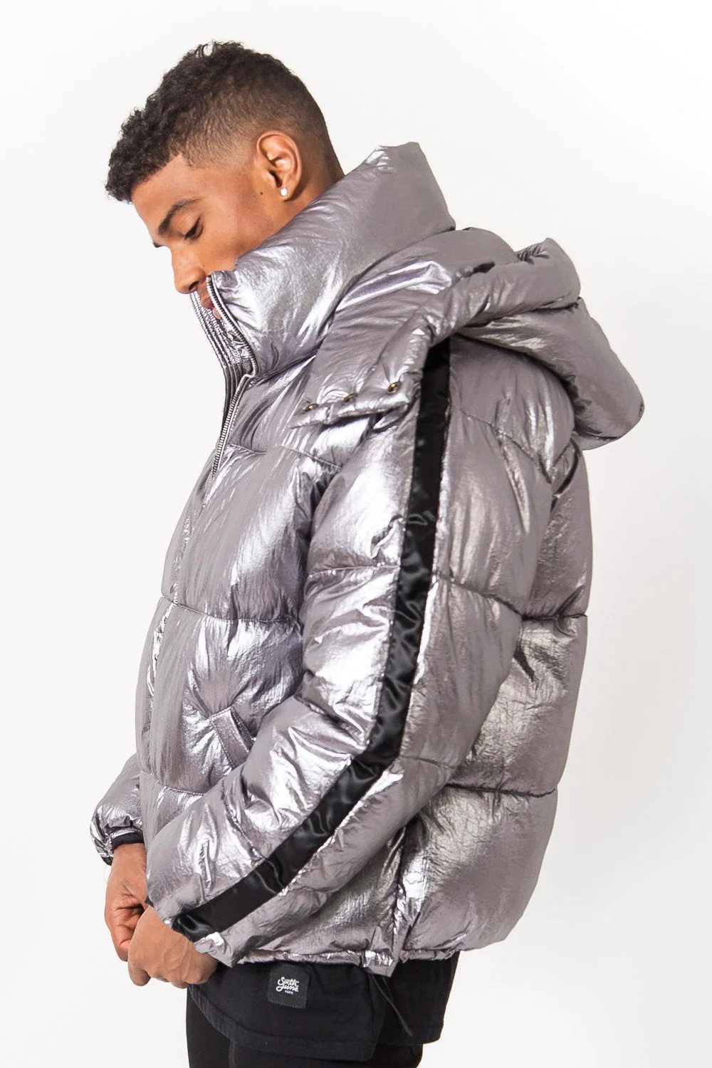 Doudoune brillante bandes gris noir - Image 4