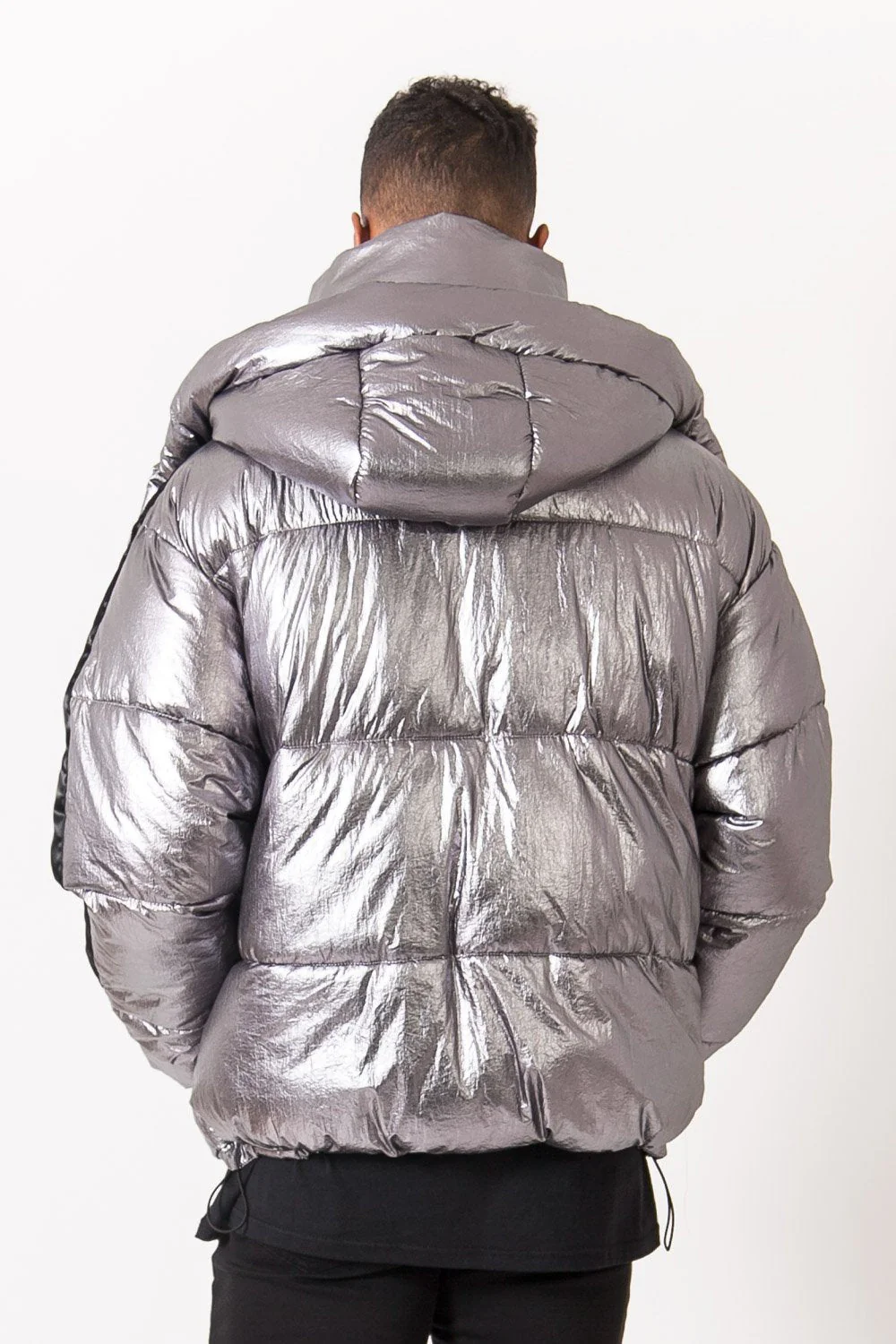 Doudoune brillante bandes gris noir - Image 5