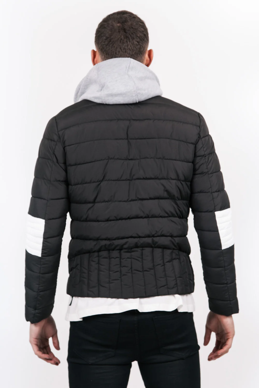 Doudoune courte capuche noir blanc - Image 3