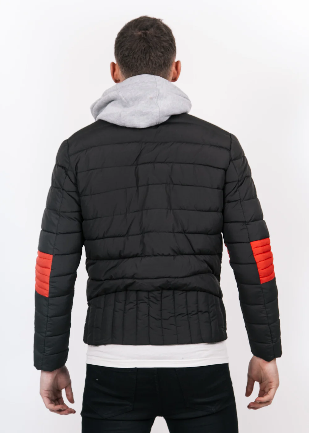 Doudoune courte capuche noir rouge - Image 3