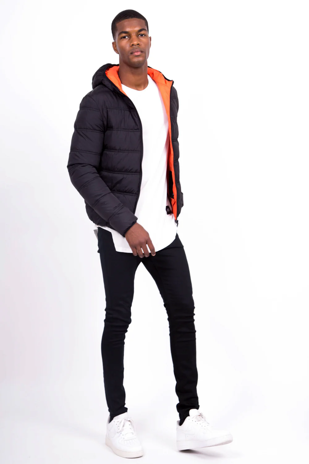 Doudoune fine capuche noir orange - Image 4