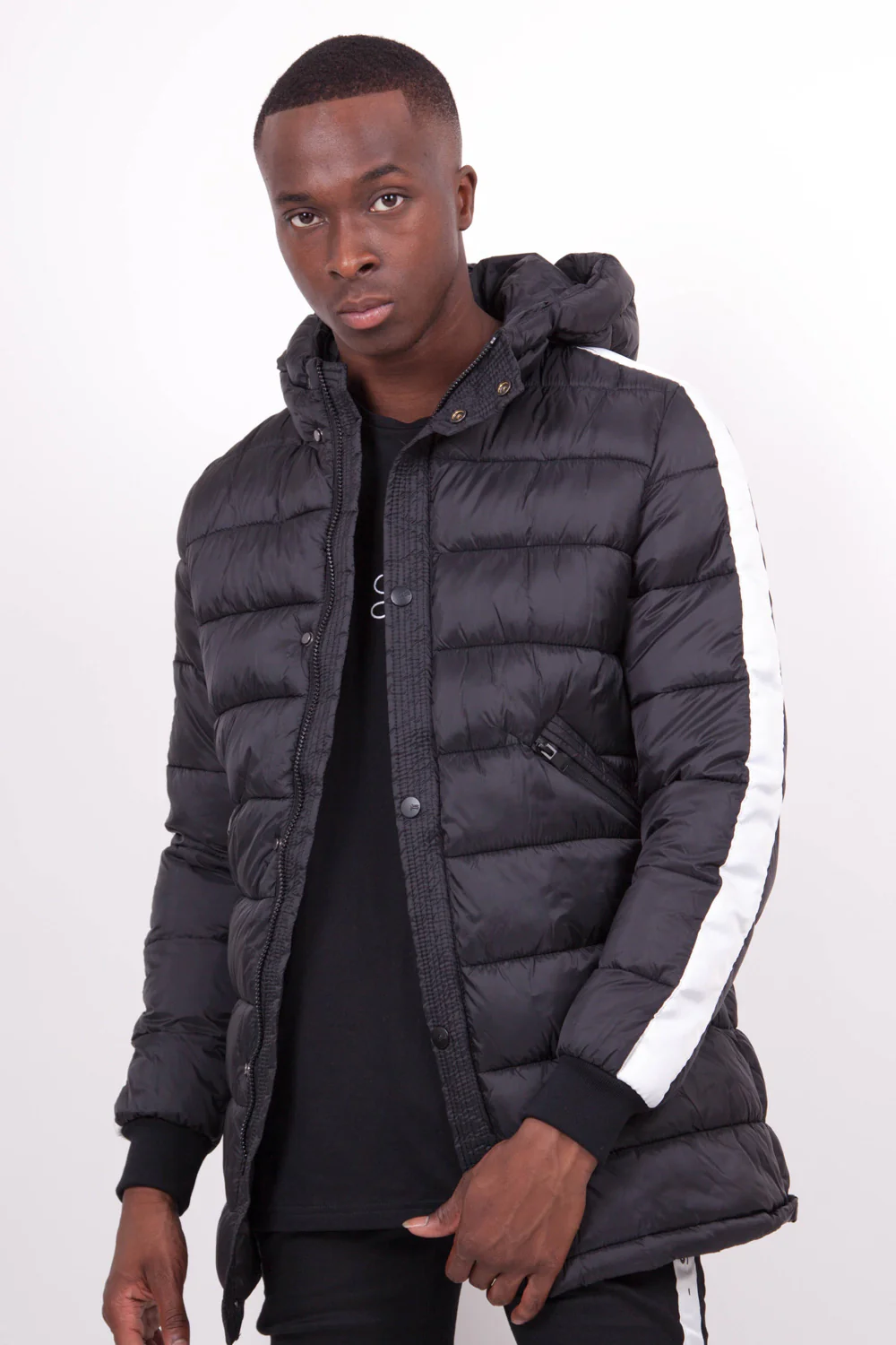 Doudoune mi-longue bandes noire blanc - Image 2