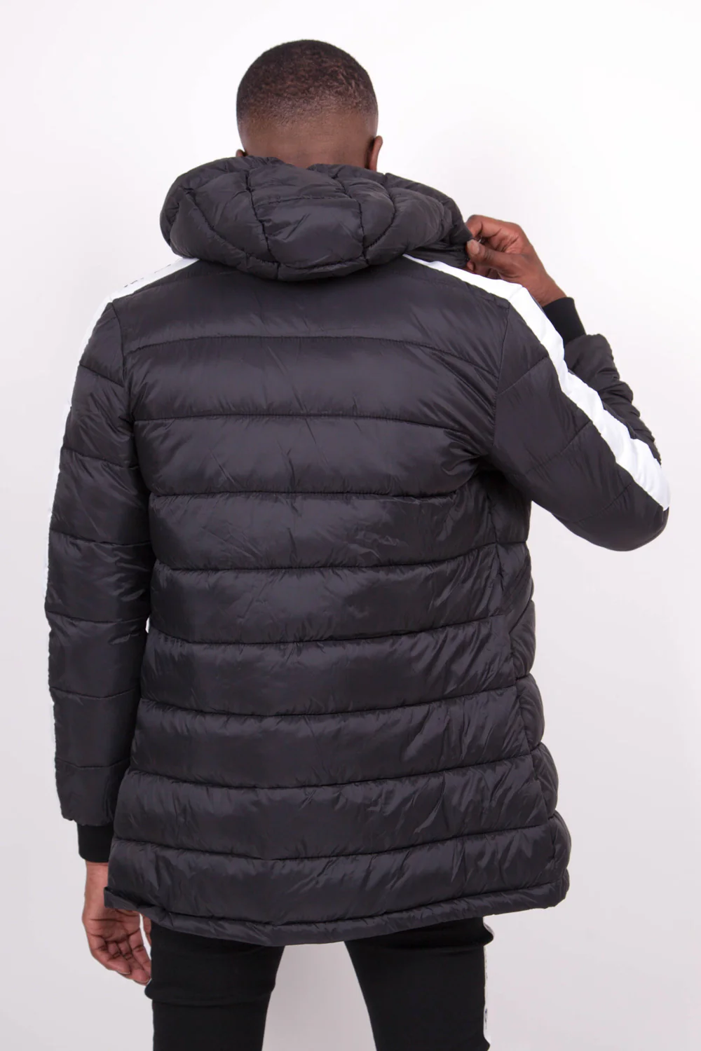 Doudoune mi-longue bandes noire blanc - Image 3