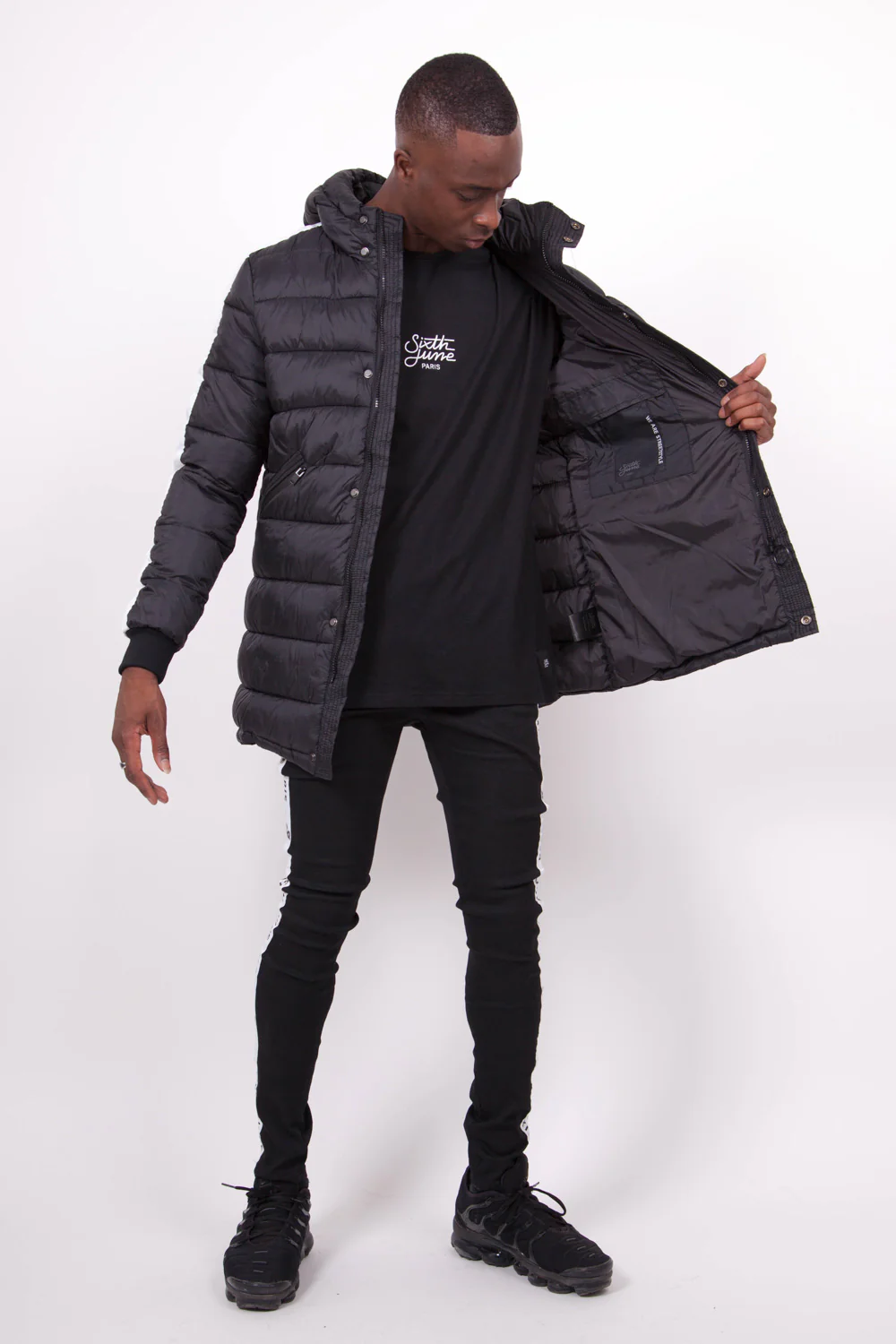 Doudoune mi-longue bandes noire blanc - Image 4