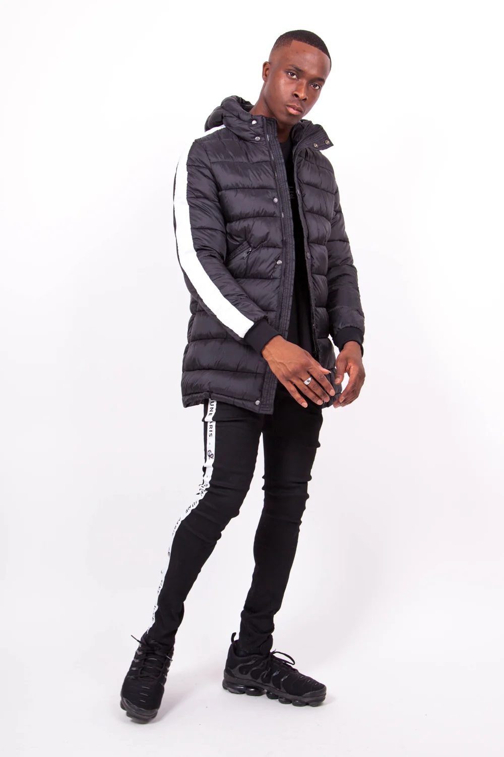 Doudoune mi-longue bandes noire blanc - Image 5