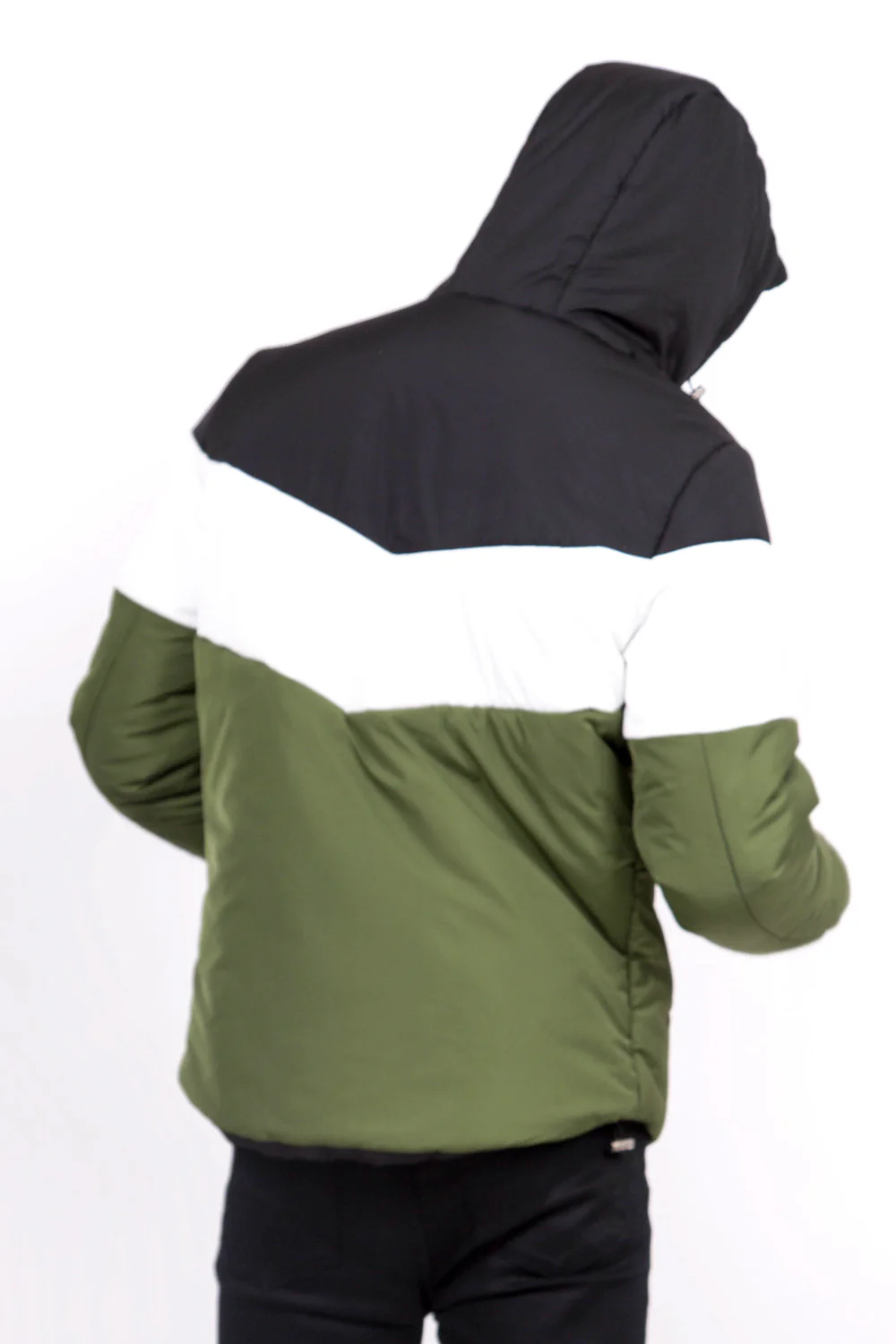 Doudoune tricolore capuche noir kaki blanc - Image 4