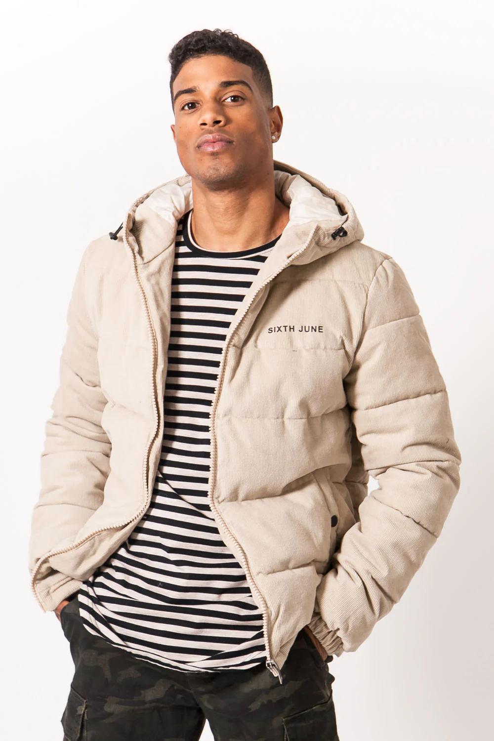 Doudoune velours capuche beige - Image 2
