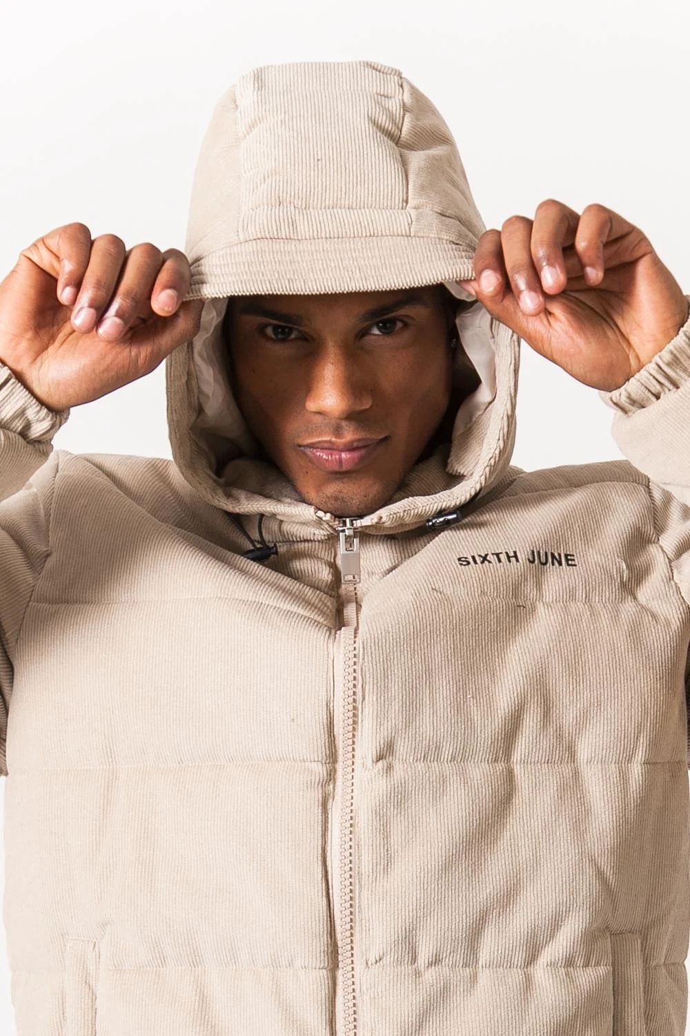 Doudoune velours capuche beige - Image 3