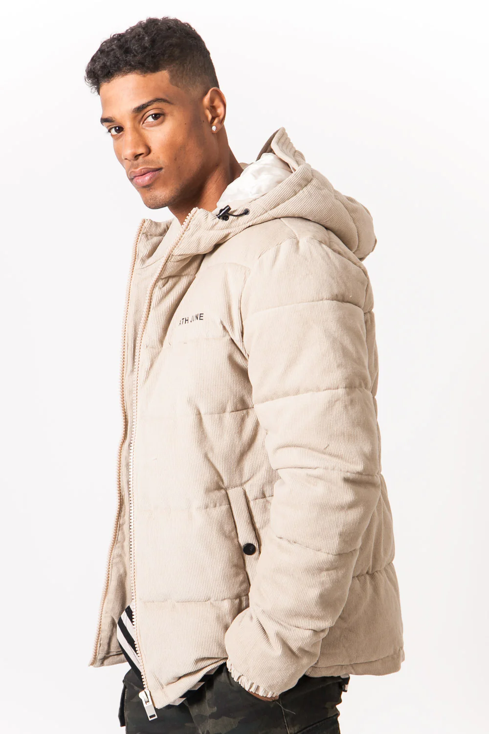 Doudoune velours capuche beige - Image 4