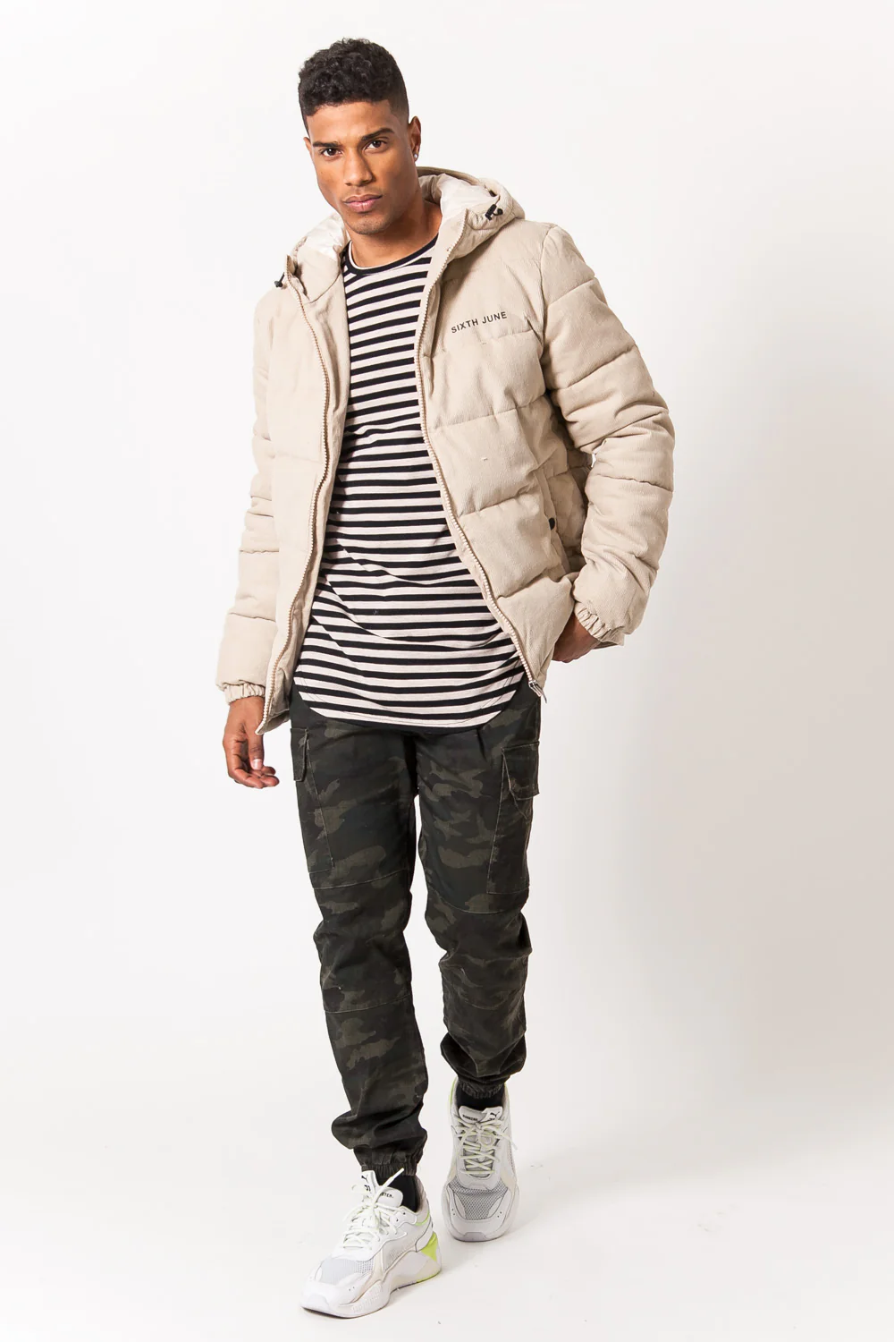 Doudoune velours capuche beige - Image 6