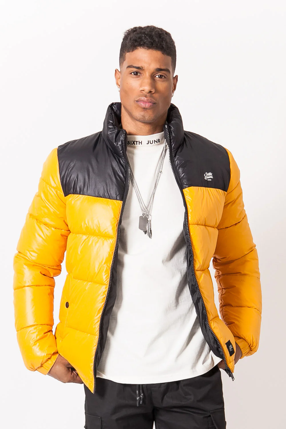Doudoune brillant bicolore jaune noir - Image 2