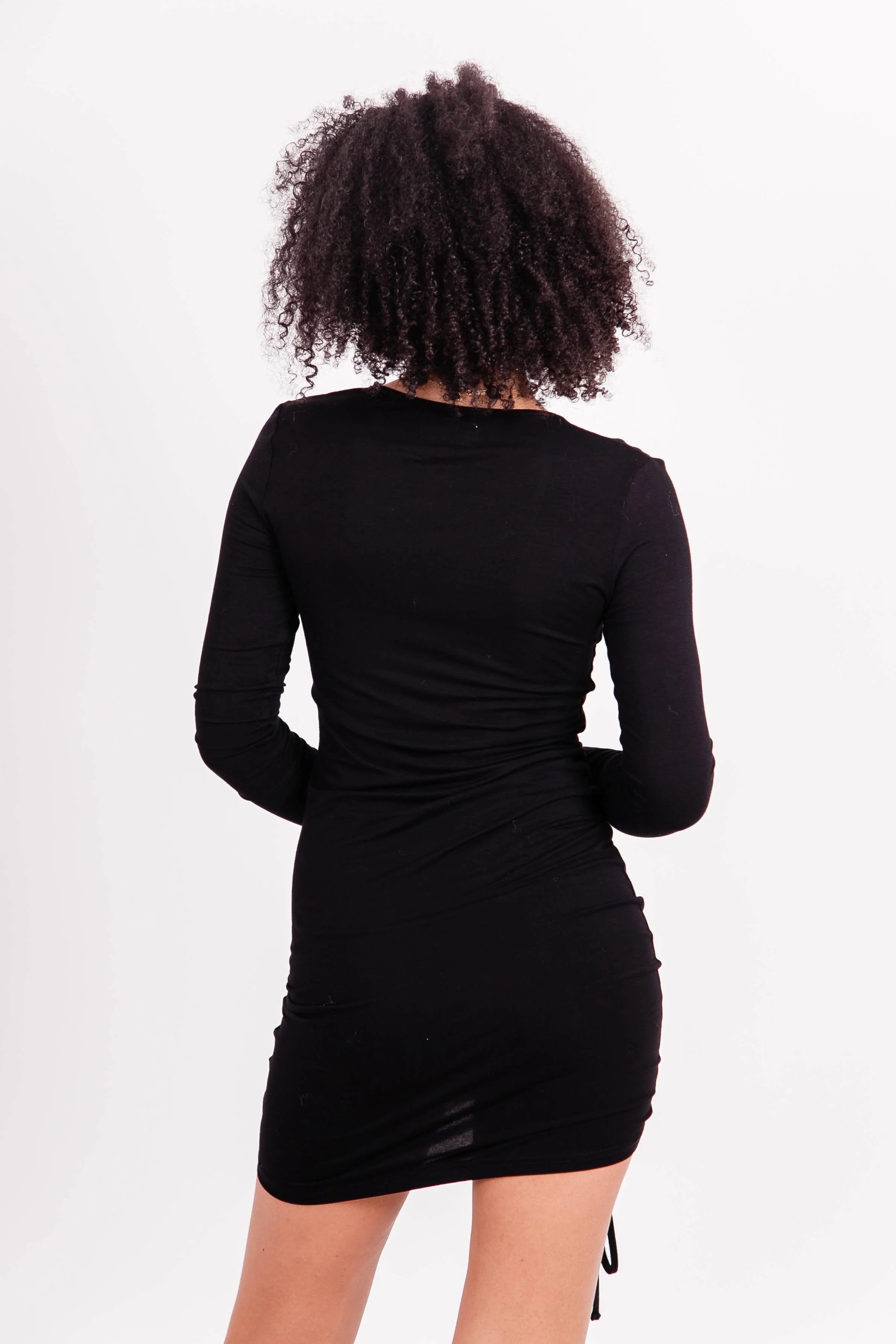 Robe froncée encolure sexy Noir - Image 5