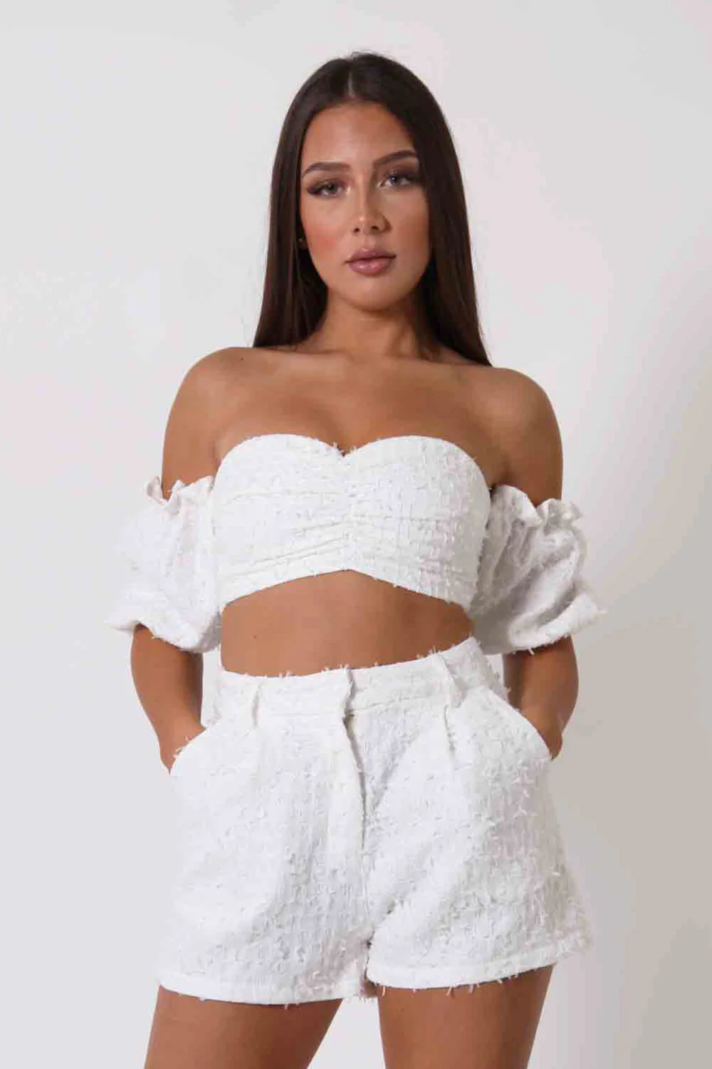 Ensemble top + short texturé blanc - Image 2