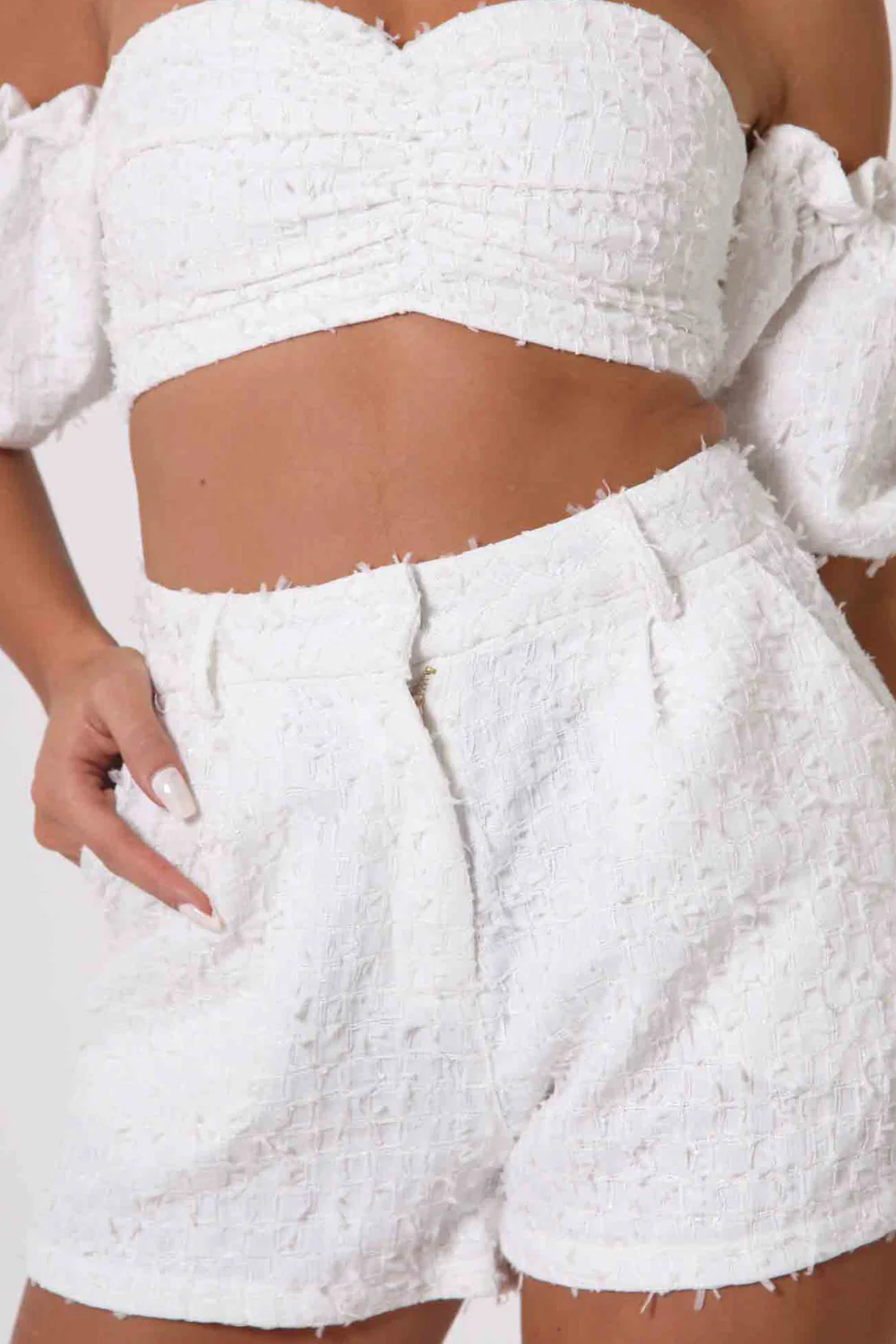 Ensemble top + short texturé blanc - Image 3