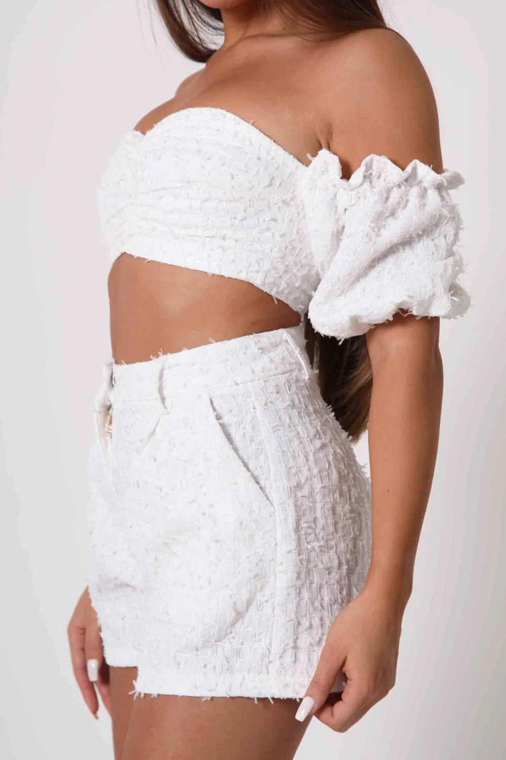 Ensemble top + short texturé blanc - Image 4