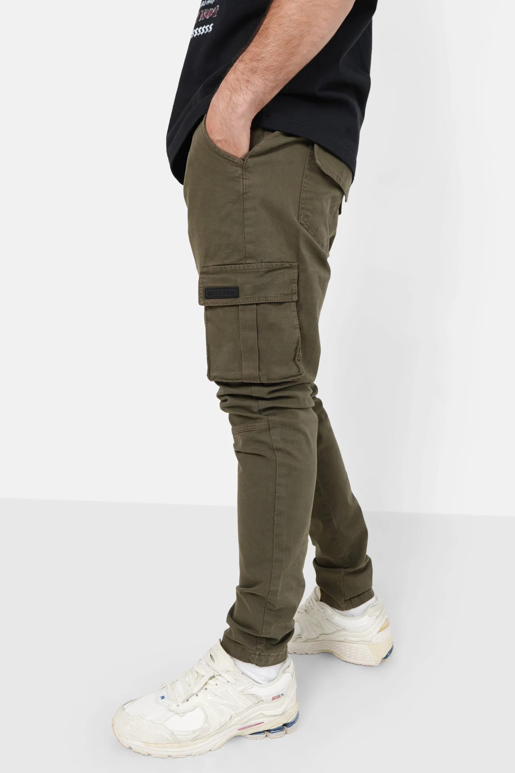 Pantalon cargo ajusté épais Vert kaki - Image 4