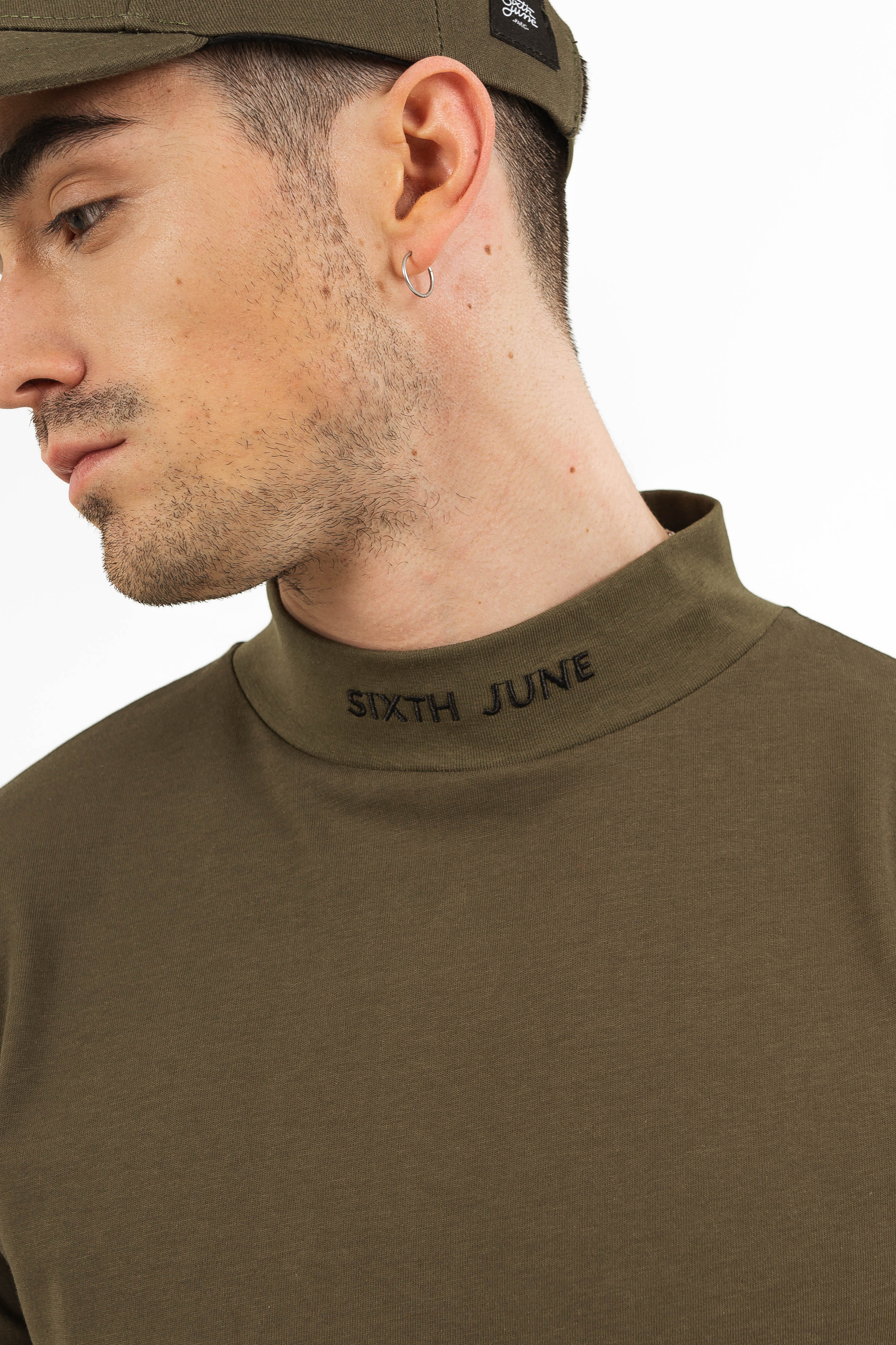 T-shirt col cheminée logo vert Vert kaki - Image 3