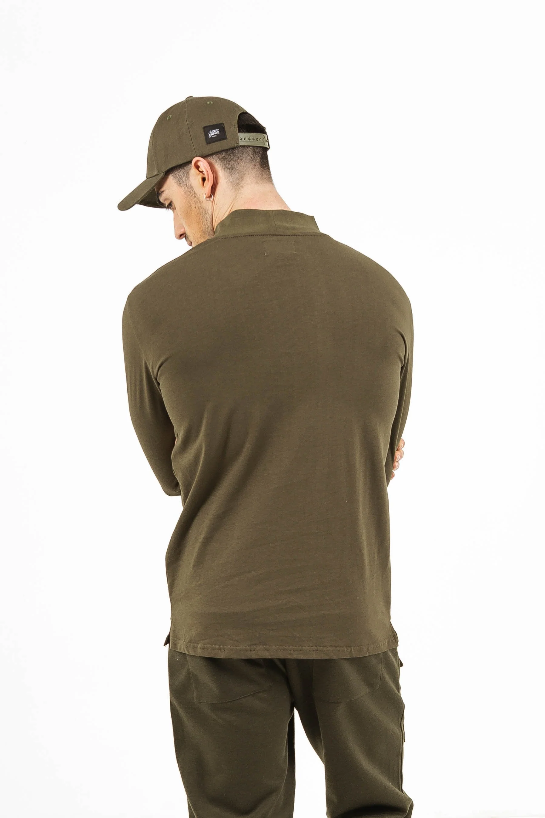 T-shirt col cheminée logo vert Vert kaki - Image 5
